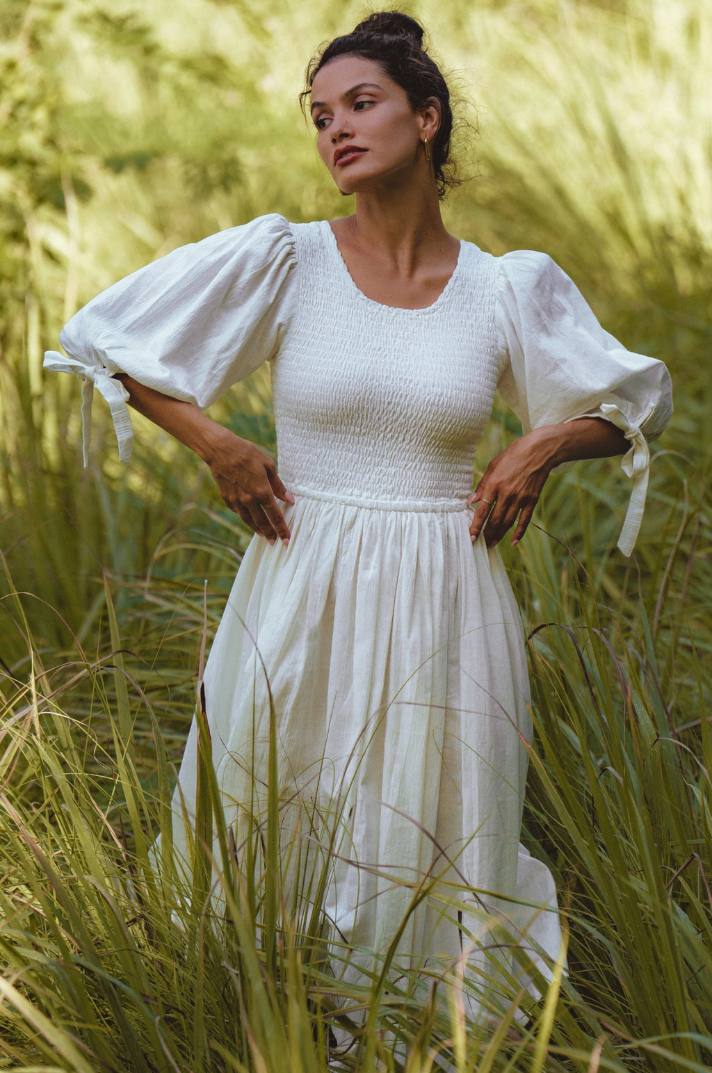 Freya Smocked Linen Midi Dress by Bali ELF