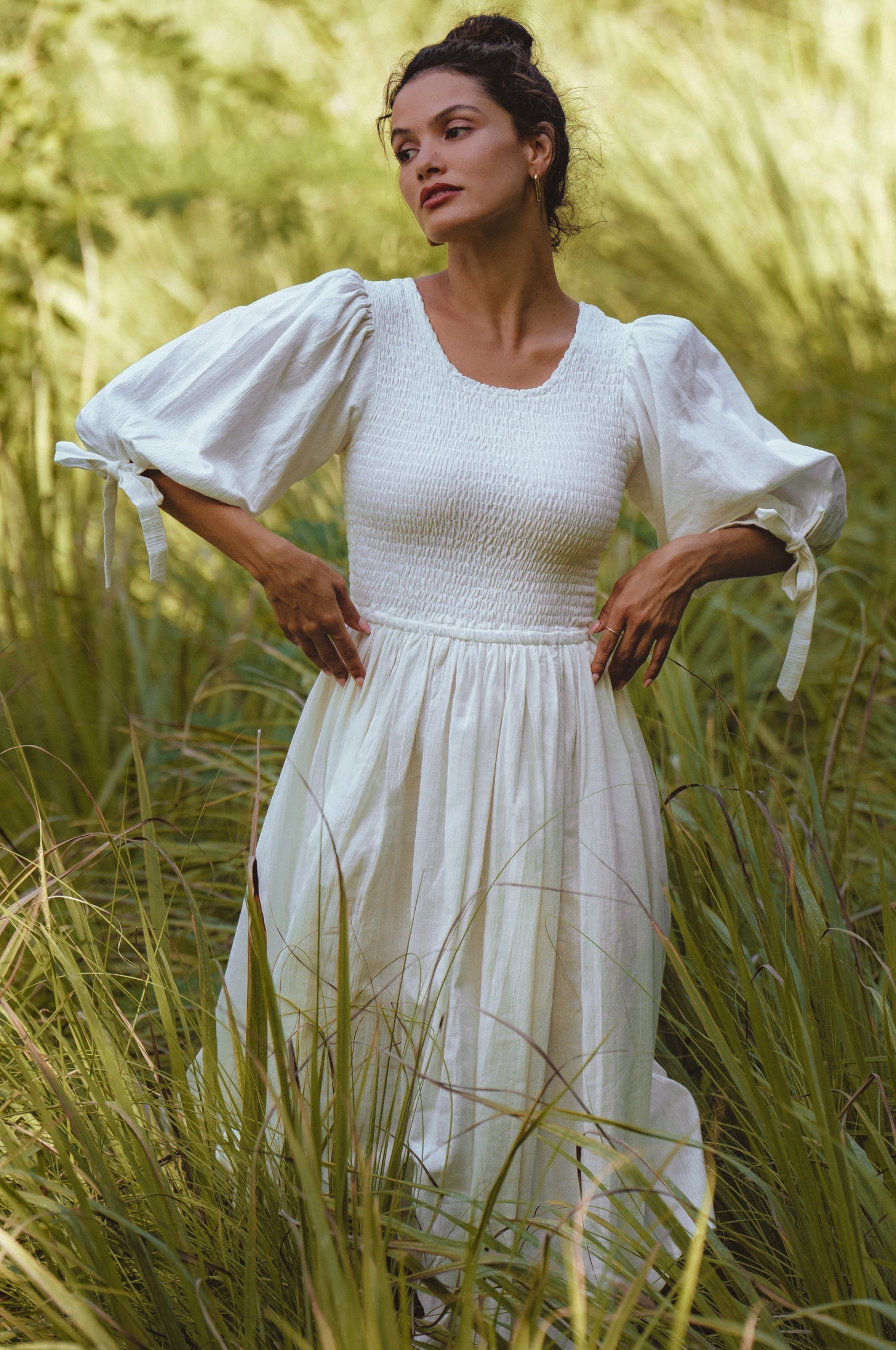 Freya Smocked Linen Midi Dress by Bali ELF