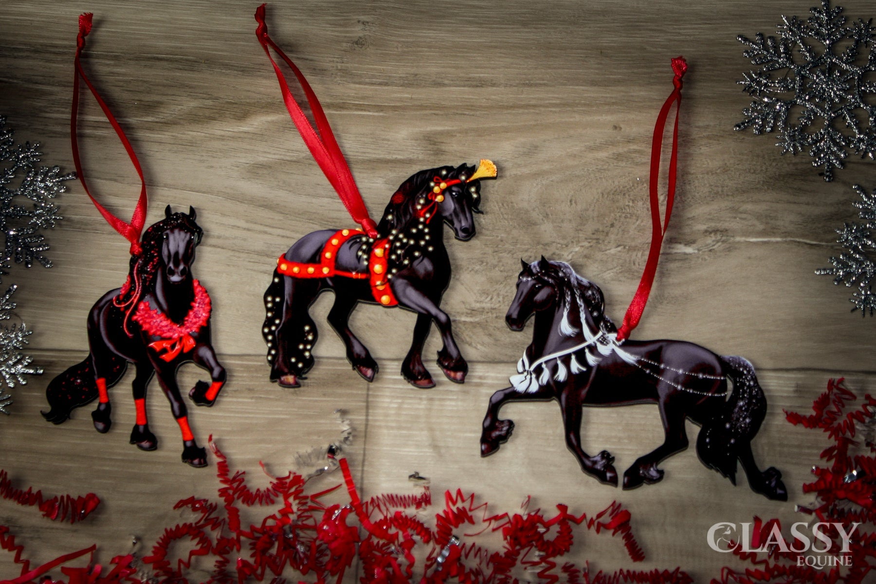 Horse Christmas Ornament - Full Set of Friesian Horses by Classy Equine