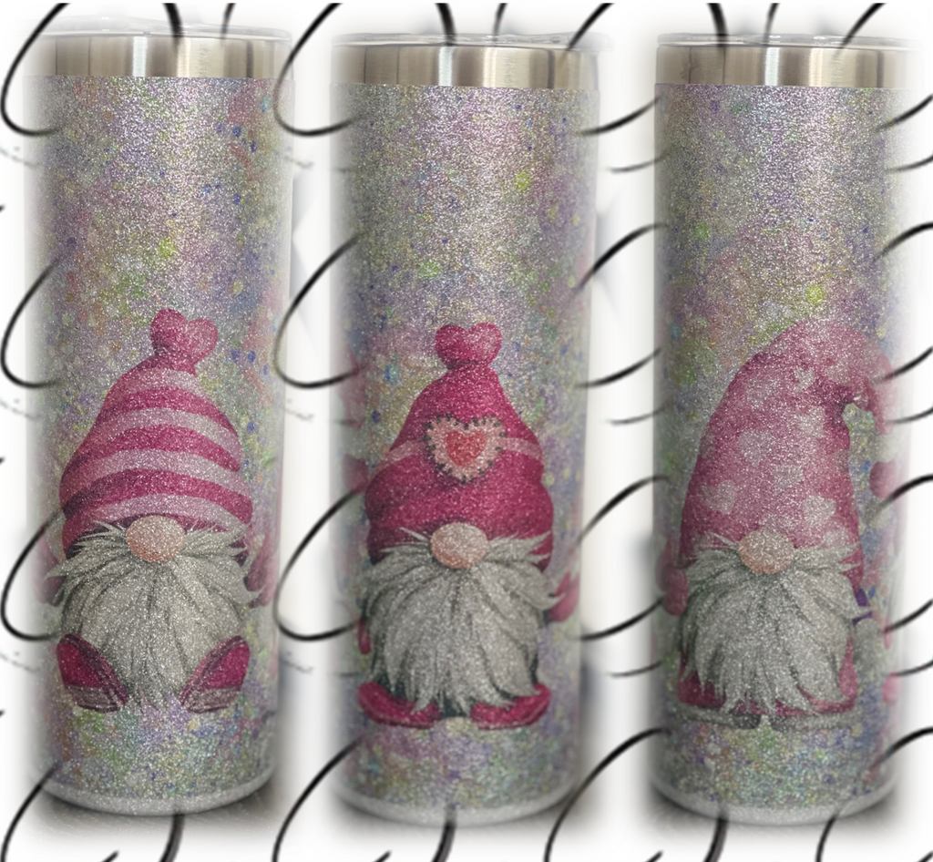 Glitter Valentines Gnomes 20oz Glitter Skinny Tumbler by All The Right Perks LLC