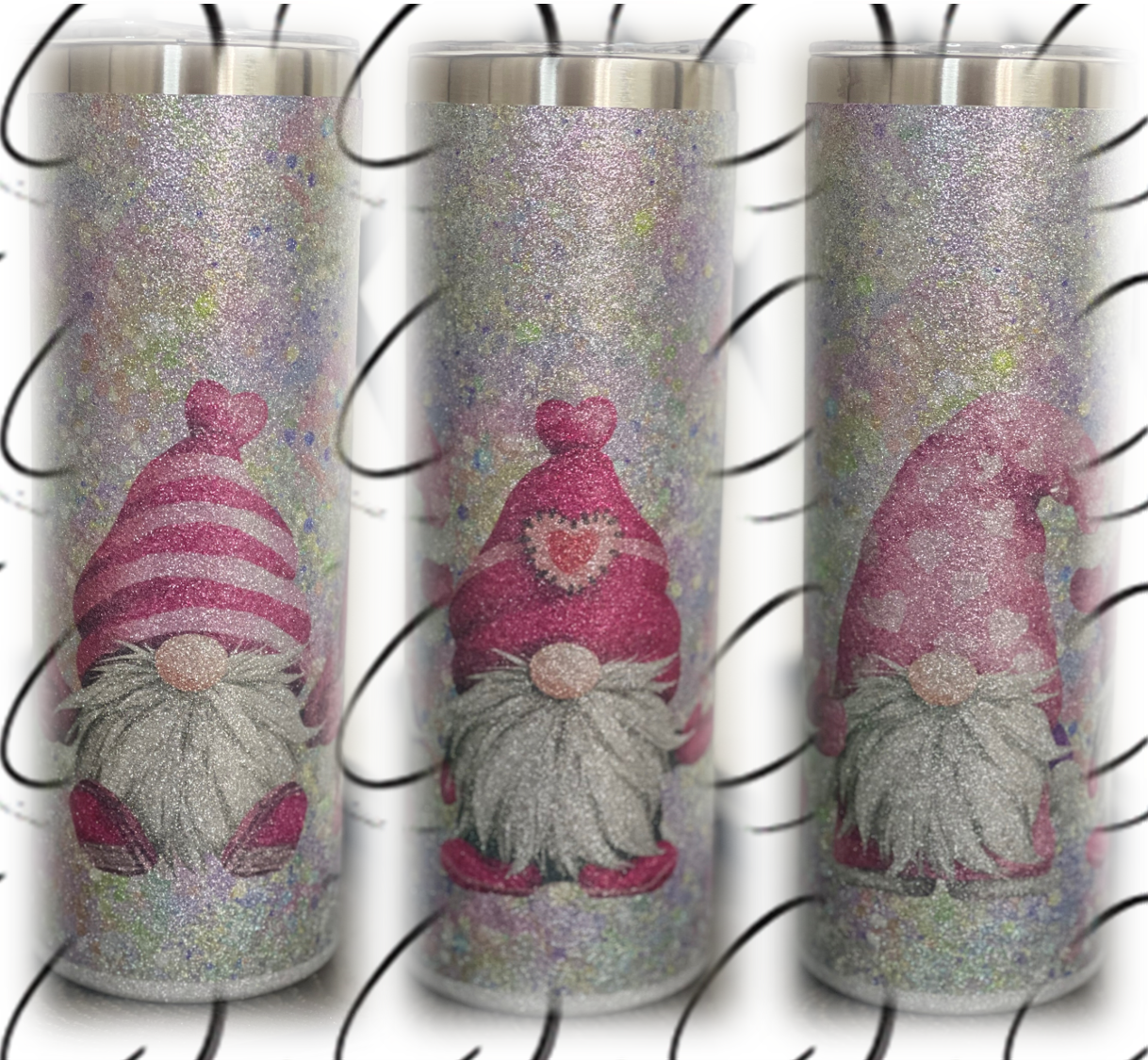 Glitter Valentines Gnomes 20oz Glitter Skinny Tumbler by All The Right Perks LLC