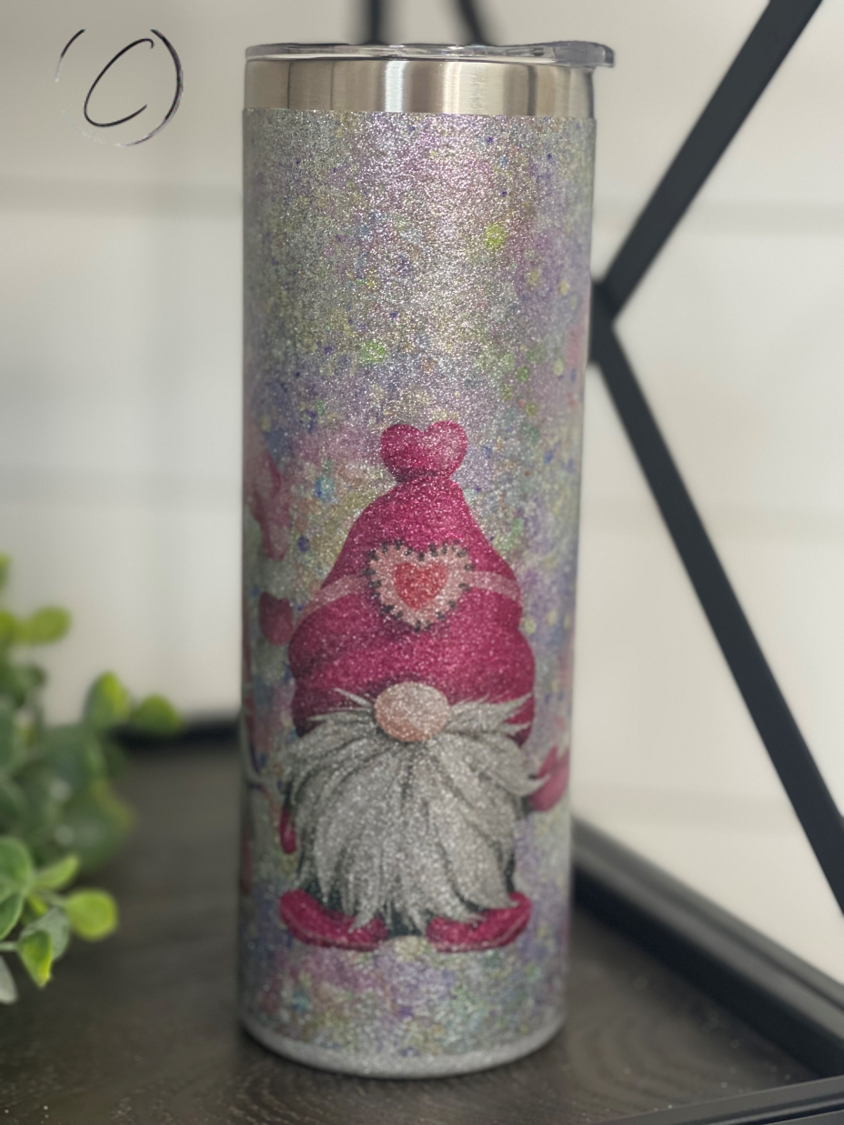 Glitter Valentines Gnomes 20oz Glitter Skinny Tumbler by All The Right Perks LLC