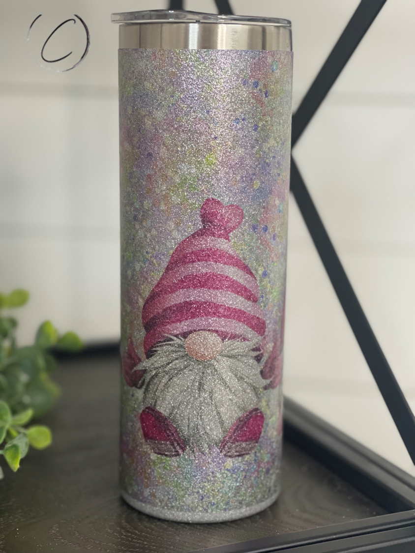 Glitter Valentines Gnomes 20oz Glitter Skinny Tumbler by All The Right Perks LLC