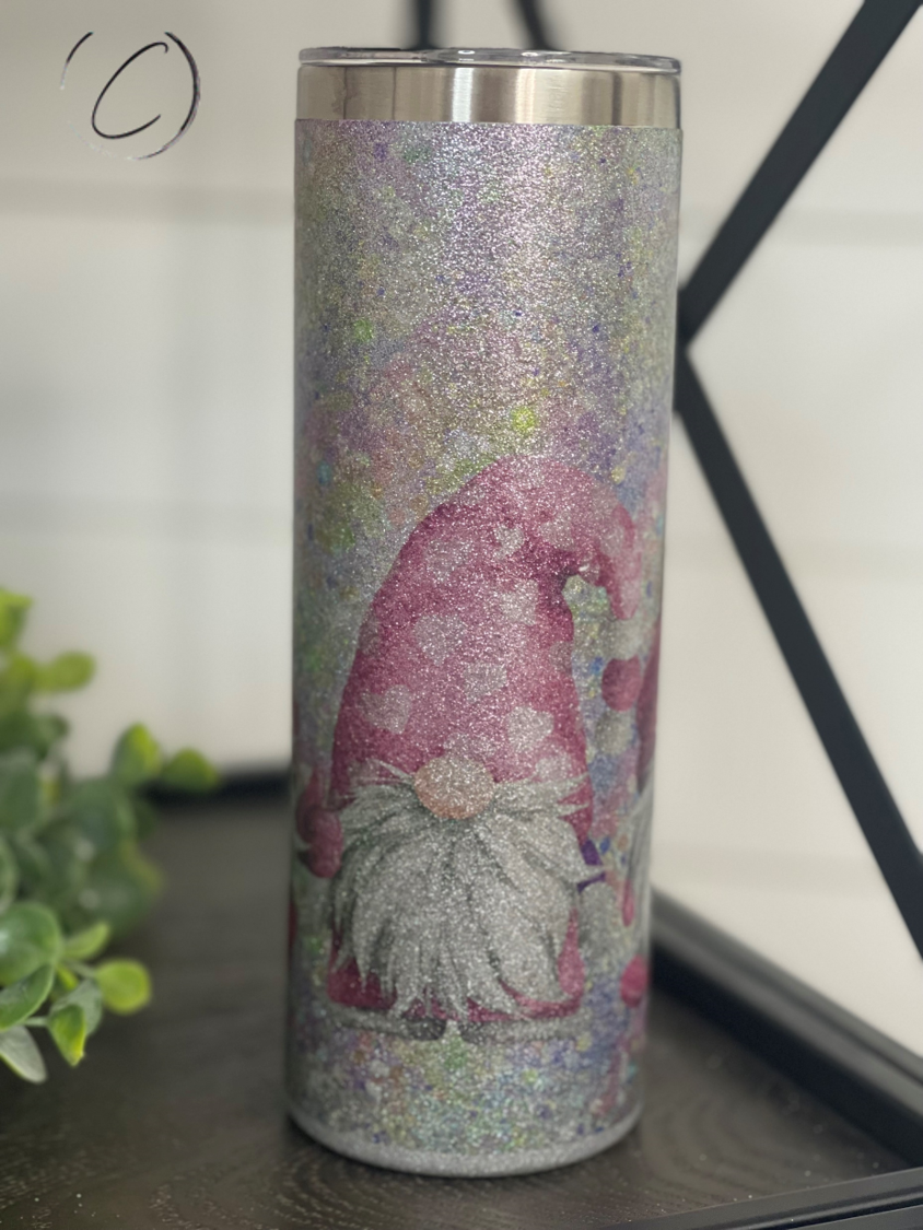 Glitter Valentines Gnomes 20oz Glitter Skinny Tumbler by All The Right Perks LLC