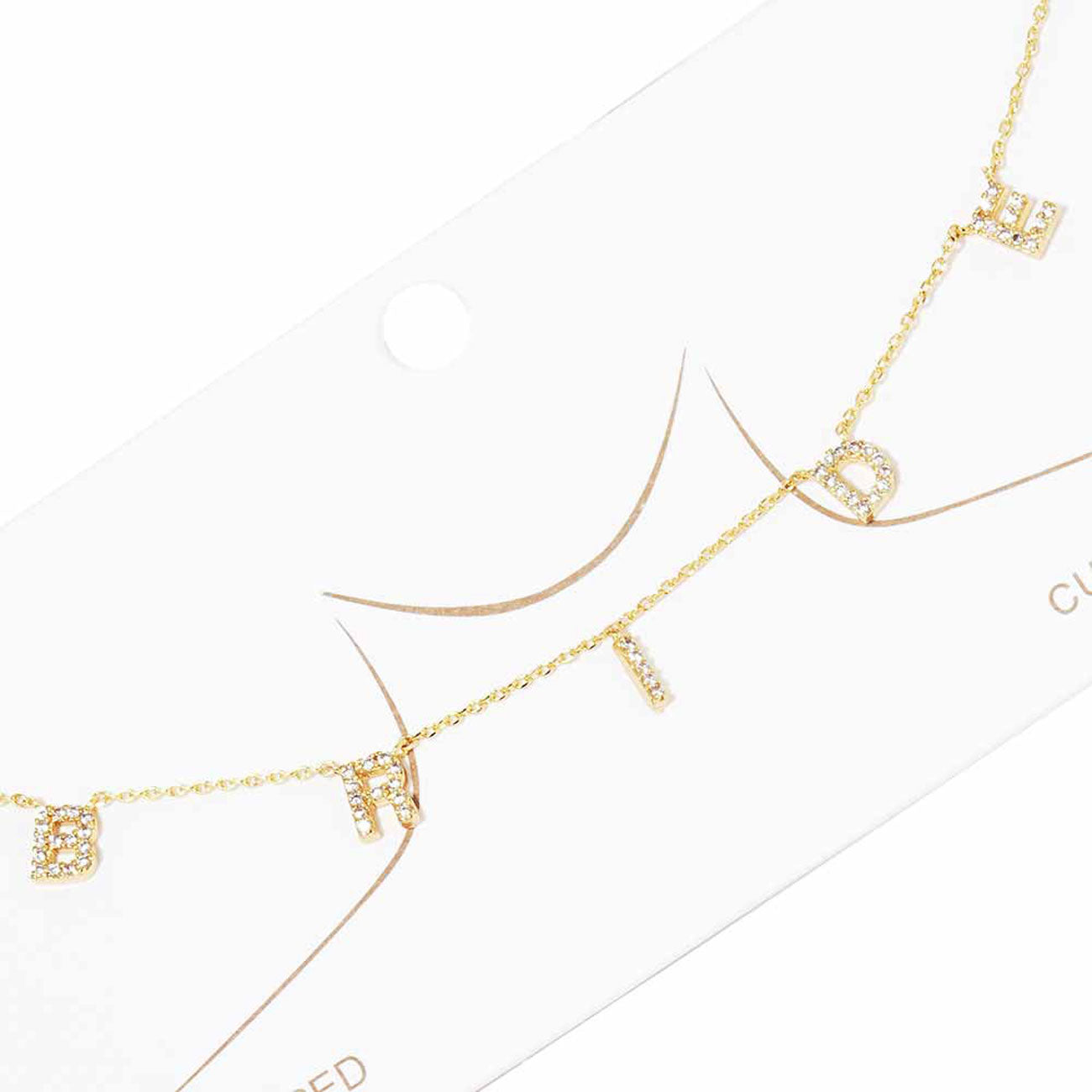 Gold Bride Message Pendant Gold Dipped CZ Necklace, is beautifully decorated with the Bride message and makes you stand out from the crowd at the perfect occasion. It is a beautiful gift idea for the bride to make her surprised with this beautiful message earring. Perfect choice for the wedding, reception, anniversary, thank you, occasion, bachelorette Party and wedding shower, etc. to have a unique and beautiful look with the wedding or special outfit.