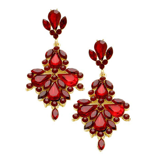 Gold Siam Glass Crystal Statement Earrings, These gorgeous Crystal pieces will show your class in any special occasion. The elegance of these crystal evening earrings goes unmatched. Perfect jewelry to enhance your look. Awesome gift for birthday, Anniversary, Valentine‚Äôs Day or any special occasion.