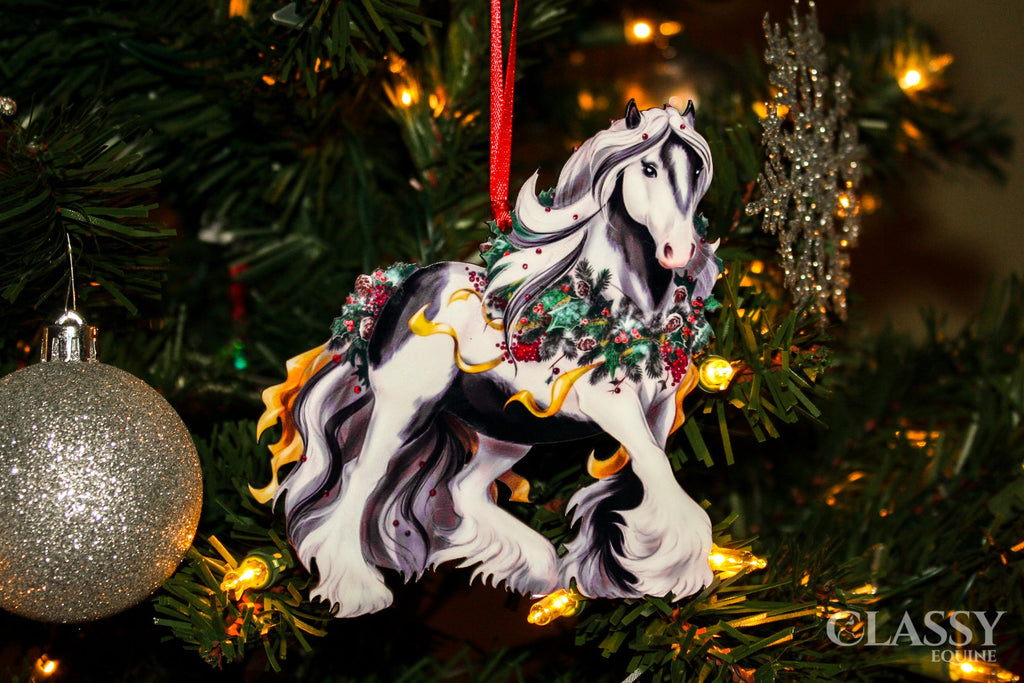 Tobiano Gypsy Vanner Horse Christmas Ornament by Classy Equine