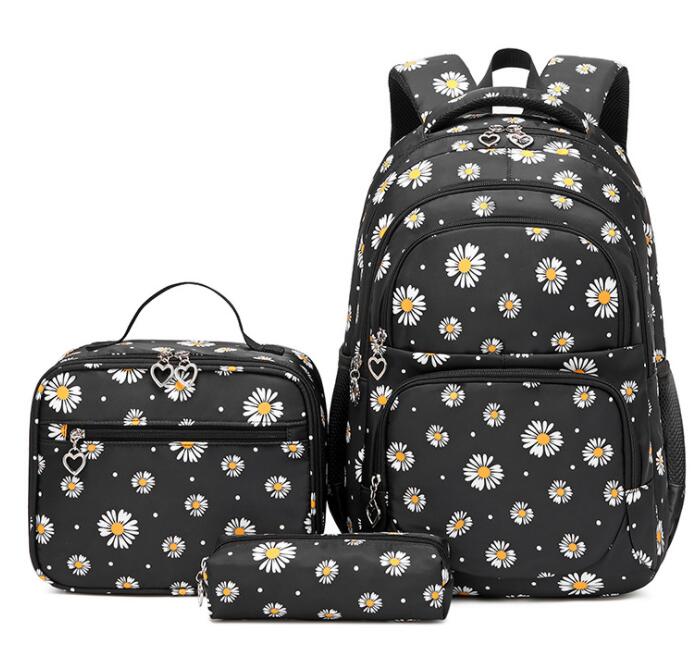 3 Pcs/Set Black Daisy School Bag