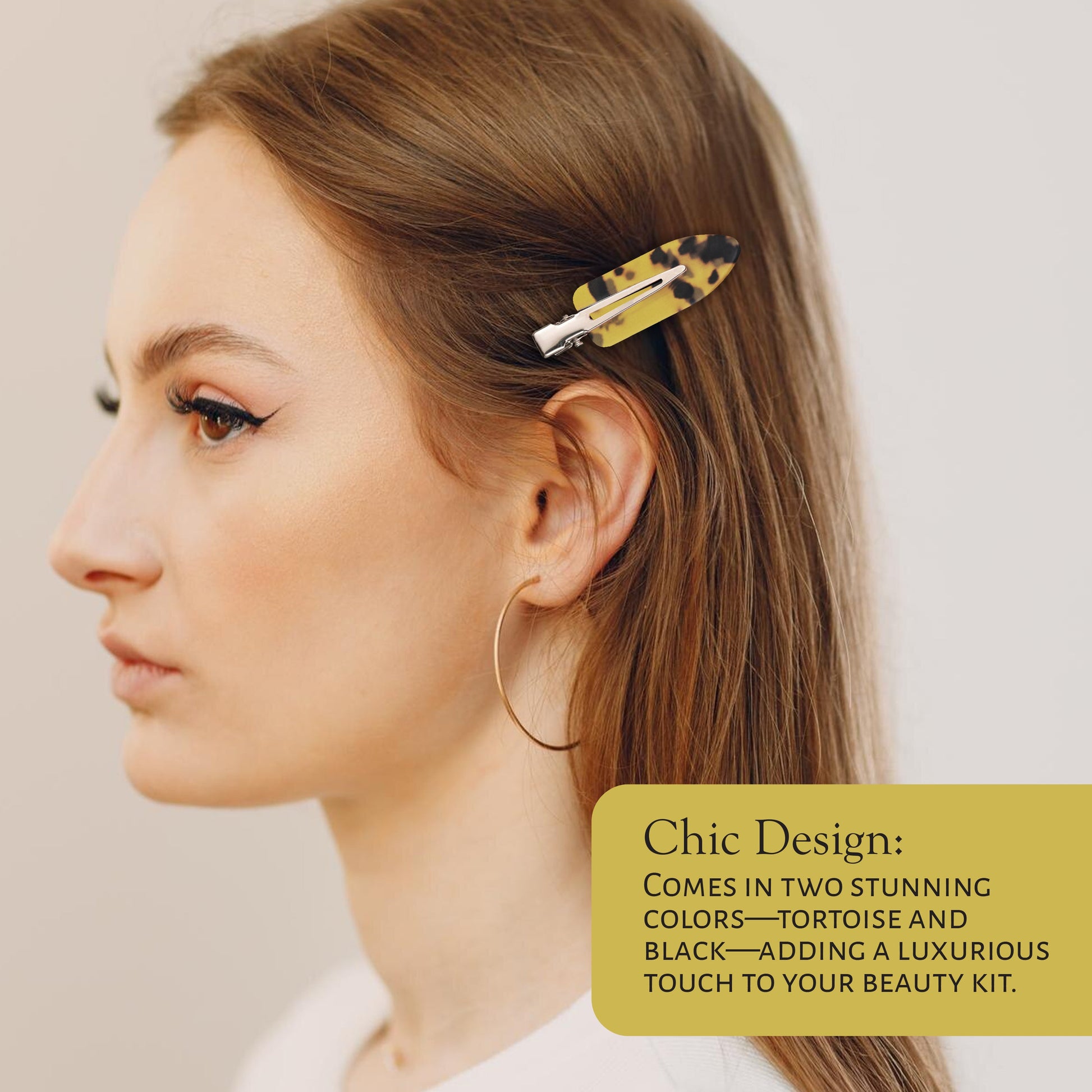 Market Fresh Beauty Creaseless Hair Clips, 8 Pack - No-Crease Hair Styling Clips for Sectioning, All Hair Types, Heat Styling & Makeup Application - Tortoise & Black Clips, Non-Slip & Durable Design