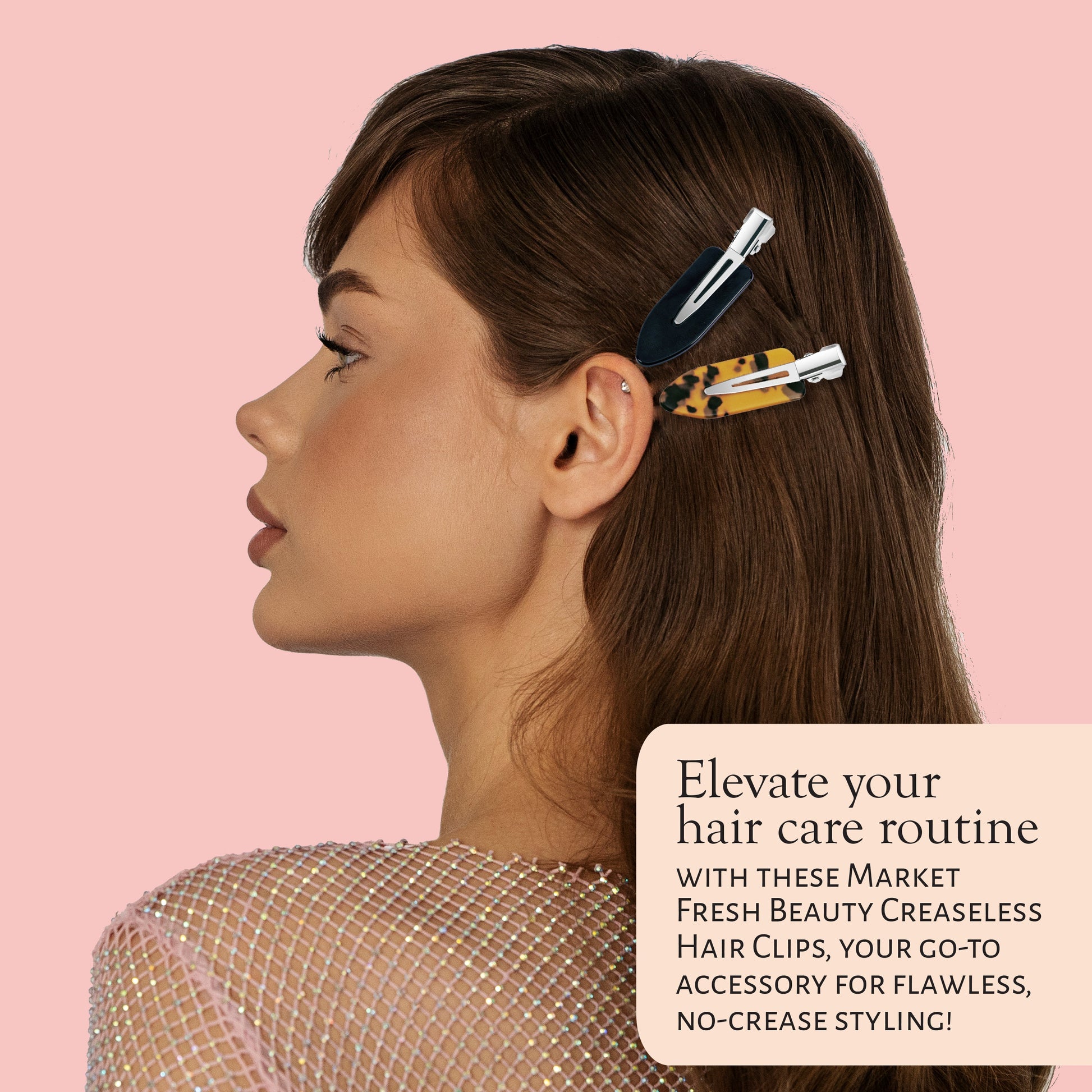 Market Fresh Beauty Creaseless Hair Clips, 8 Pack - No-Crease Hair Styling Clips for Sectioning, All Hair Types, Heat Styling & Makeup Application - Tortoise & Black Clips, Non-Slip & Durable Design