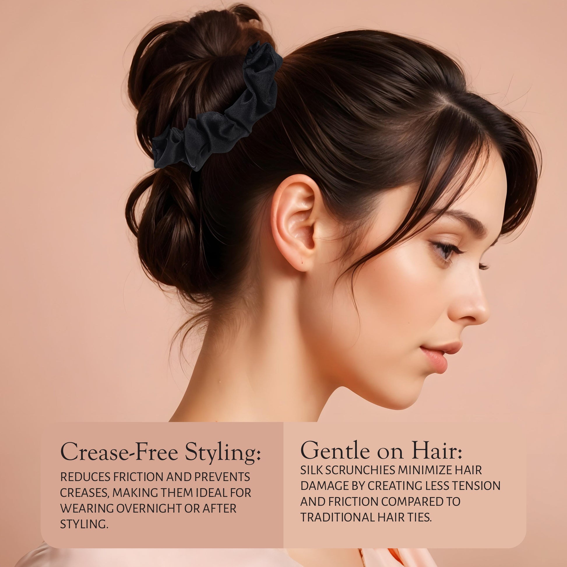 Market Fresh Beauty 100% Mulberry Silk Hair Scrunchies, 3 Pack - Large Silk Scrunchies for All Hair Types, Prevents Hair Breakage & Crease-Free Styling - Luxurious Soft Pink, Beige, and Black