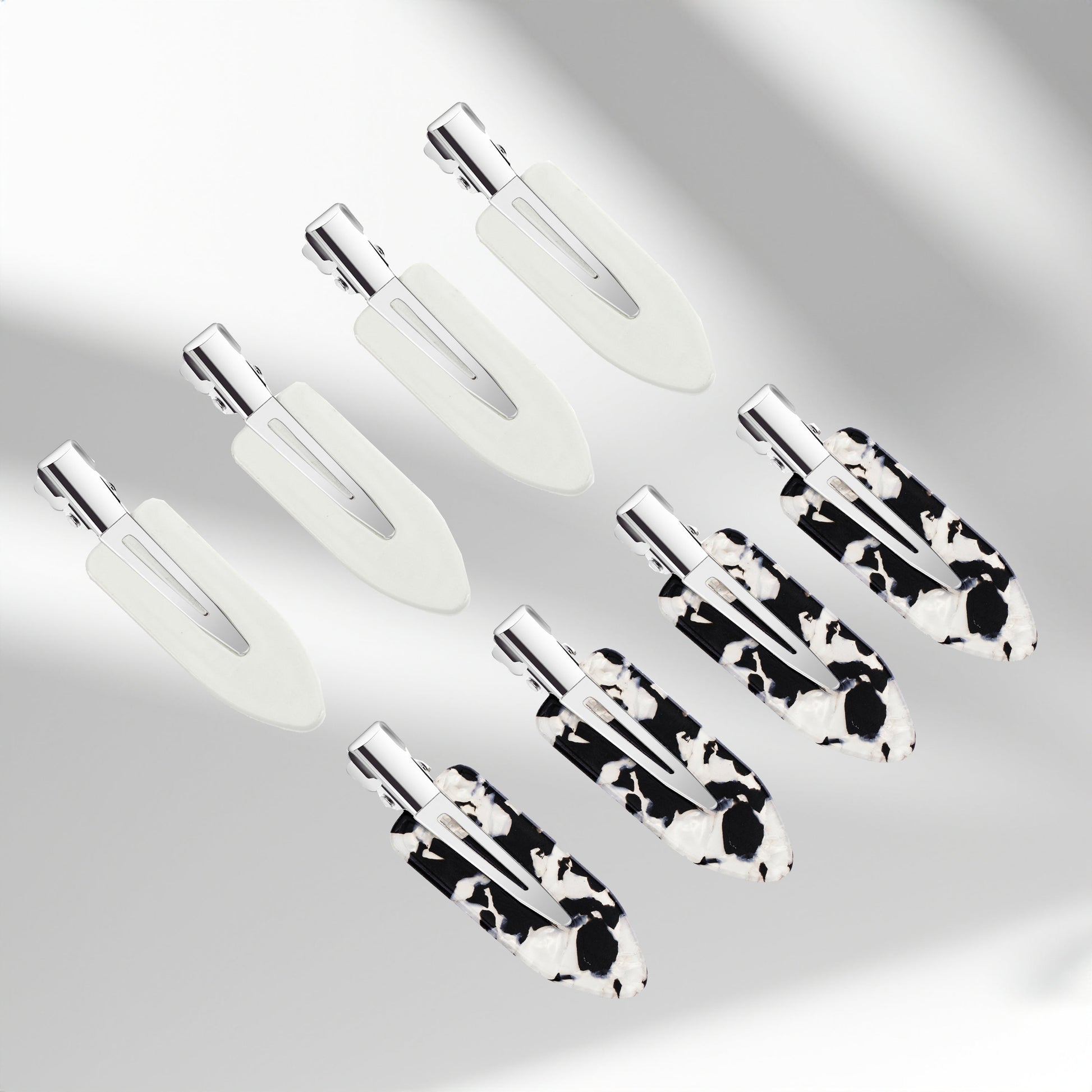 Market Fresh Beauty Creaseless Hair Clips, 8 Pack - No-Crease Hair Styling Clips for Sectioning, All Hair Types, Heat Styling & Makeup Application - White & Marble Clips, Non-Slip & Durable Design