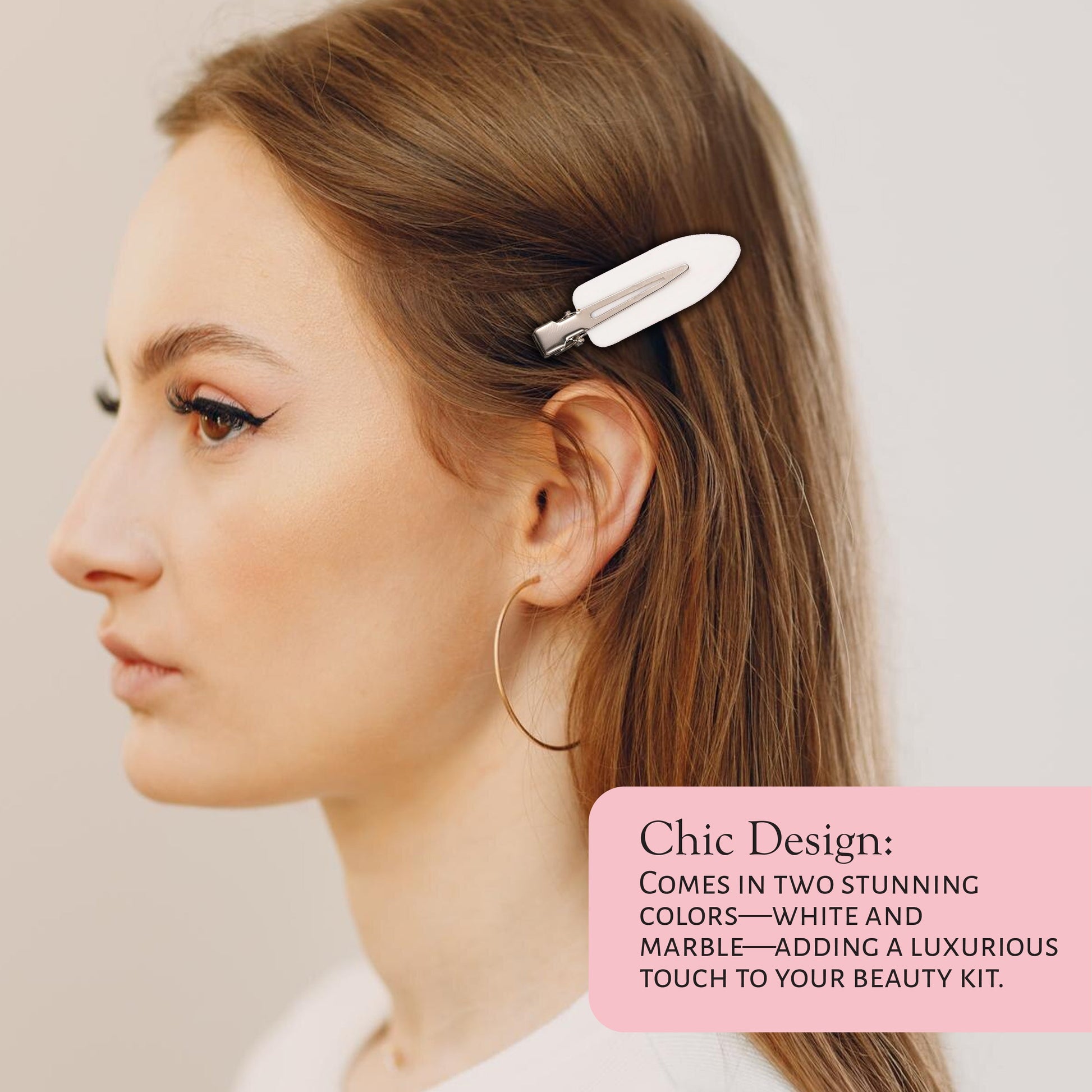 Market Fresh Beauty Creaseless Hair Clips, 8 Pack - No-Crease Hair Styling Clips for Sectioning, All Hair Types, Heat Styling & Makeup Application - White & Marble Clips, Non-Slip & Durable Design