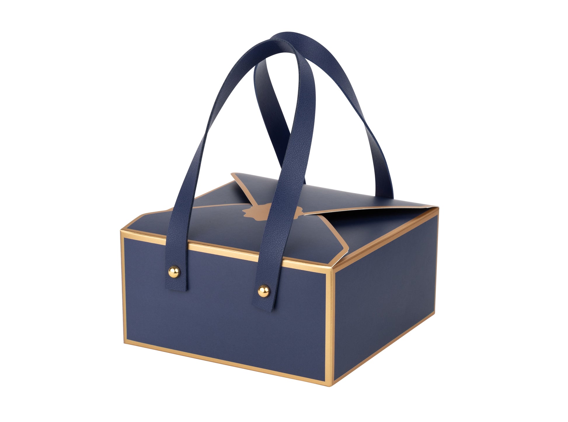 Luxury Gift Box with Faux Leather Handle - 4 Pack of Gift Boxes for Presents - 6”x6”x3” (Blue) by Hammont