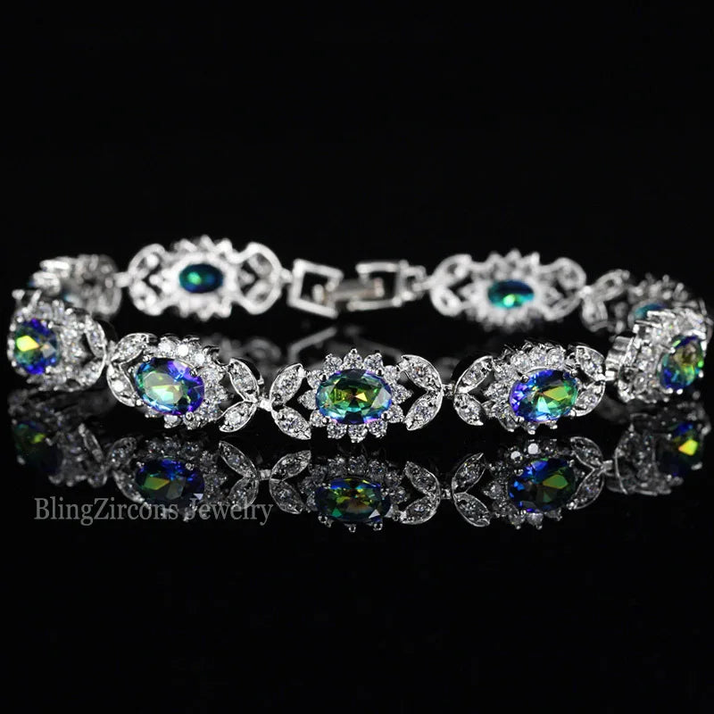 Crystal Flower Silver Plated Bracelet