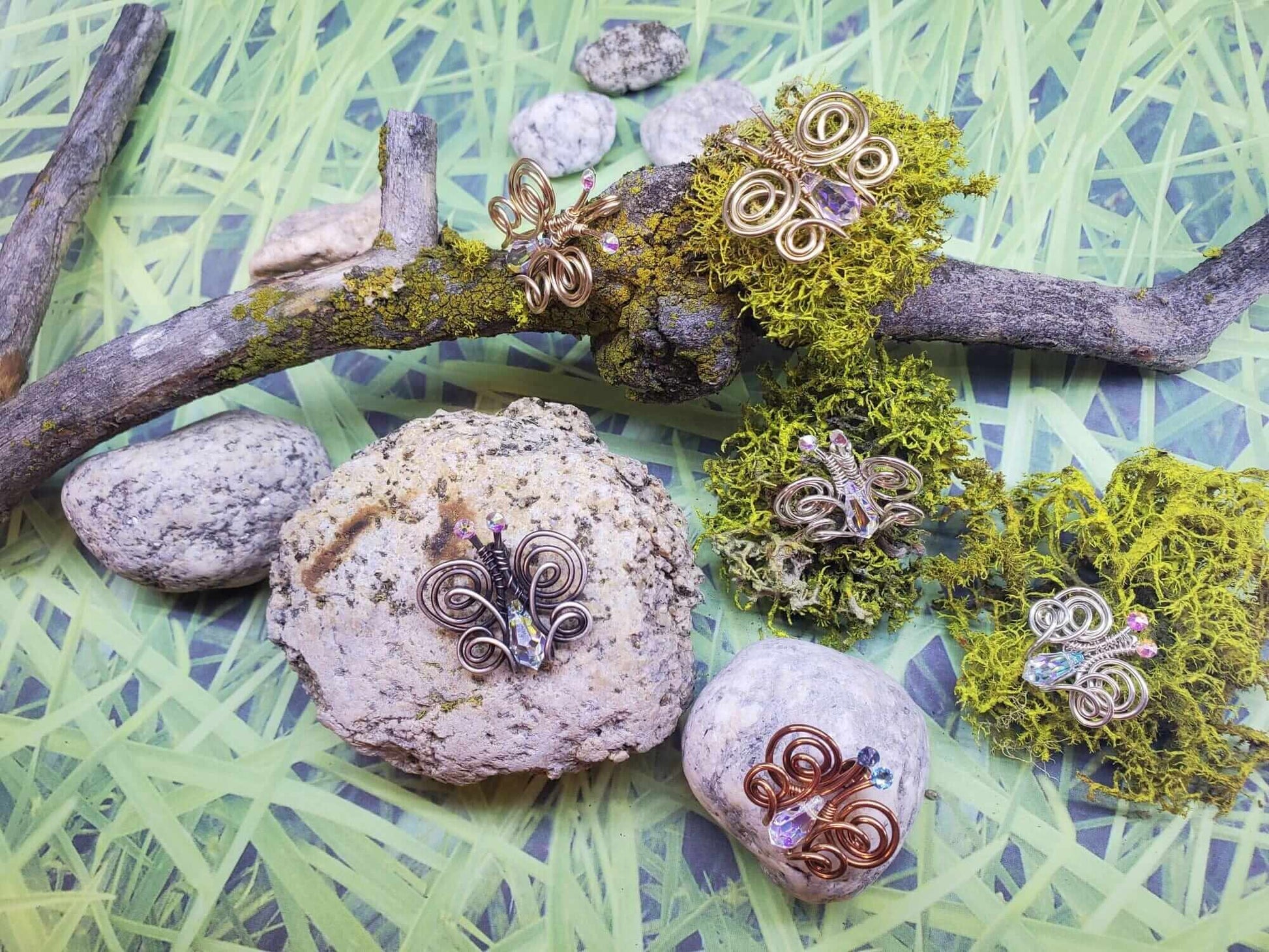 Handmade Wire Sculpted Crystal Butterfly Necklace