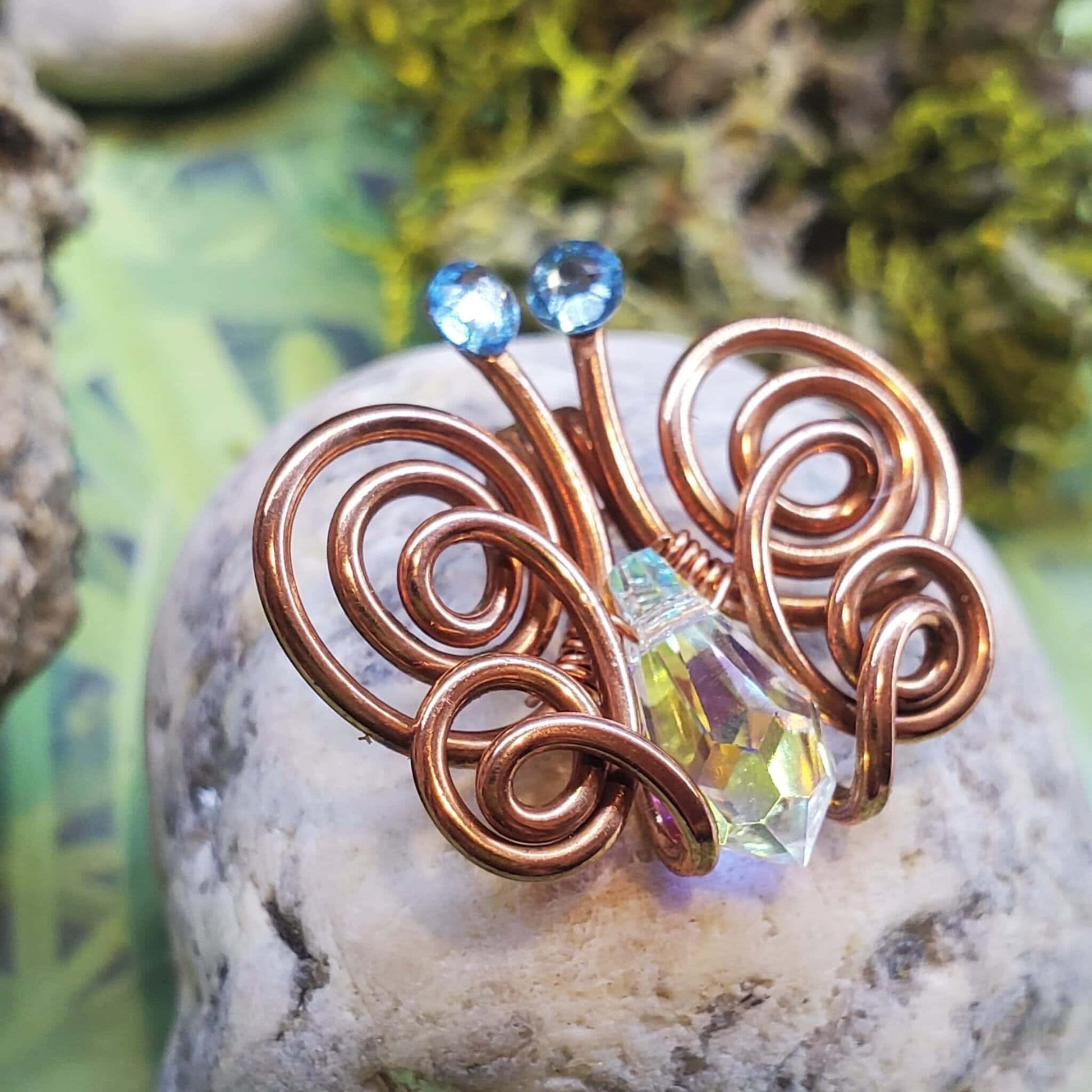 Handmade Wire Sculpted Crystal Butterfly Necklace