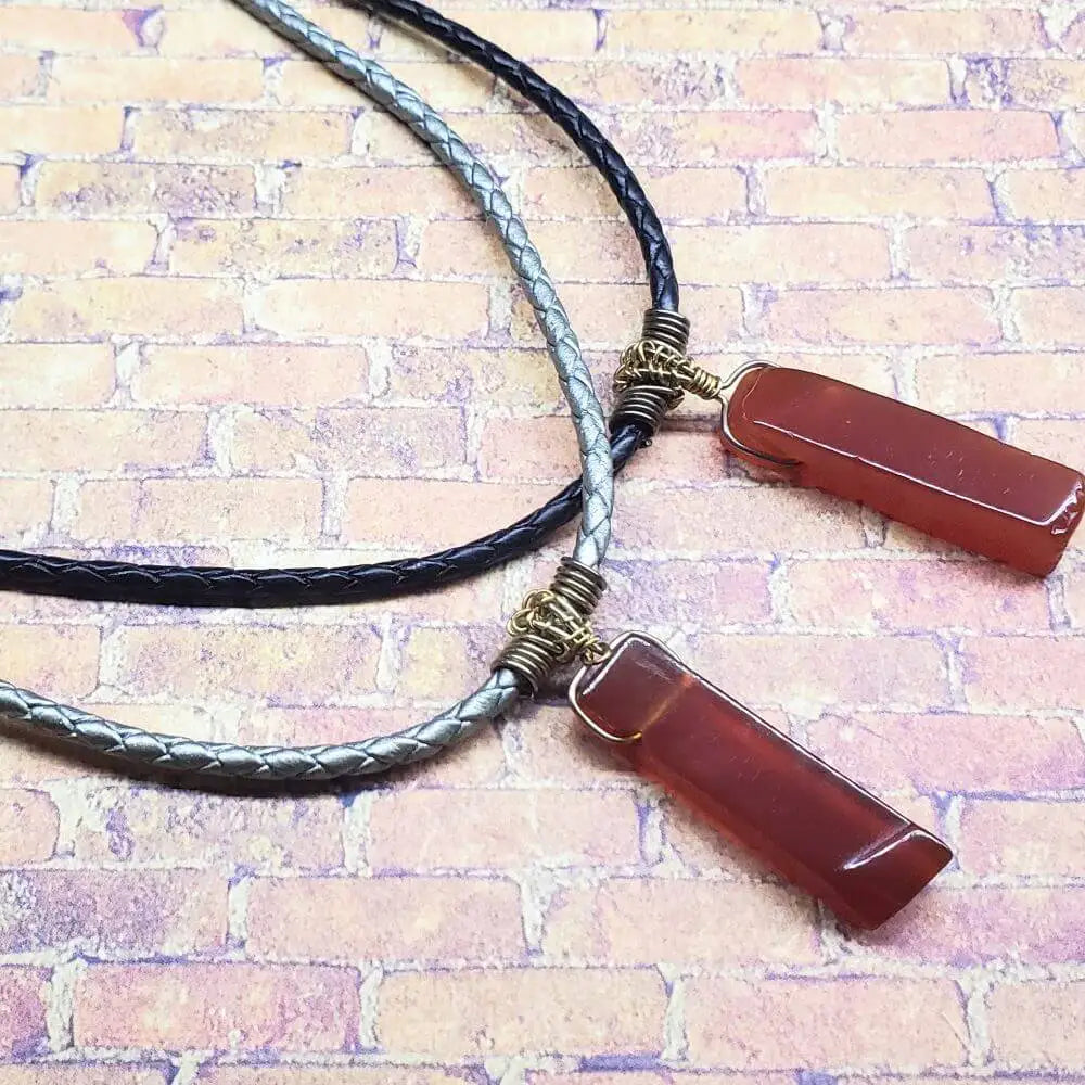 Handmade Wire Wrapped Rustic Raw Red Agate Bolo Necklace
