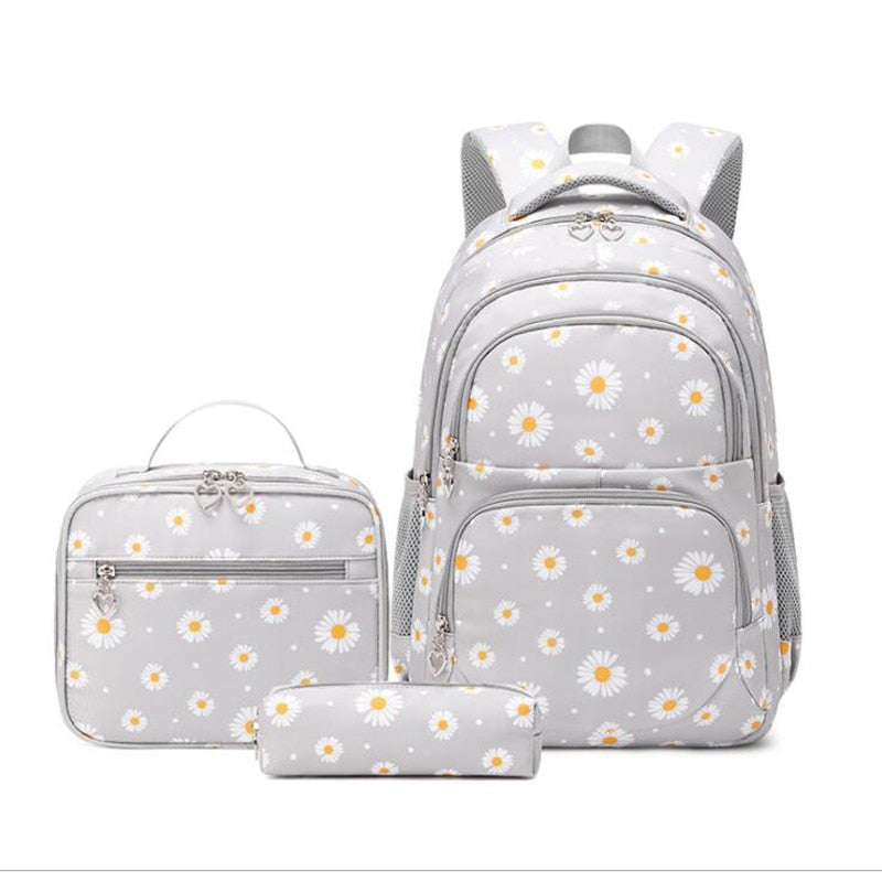 3 Pcs/Set Grey Daisy School Bag