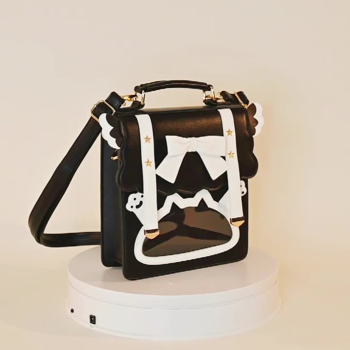 Kawaii Black and White Bow Backpack