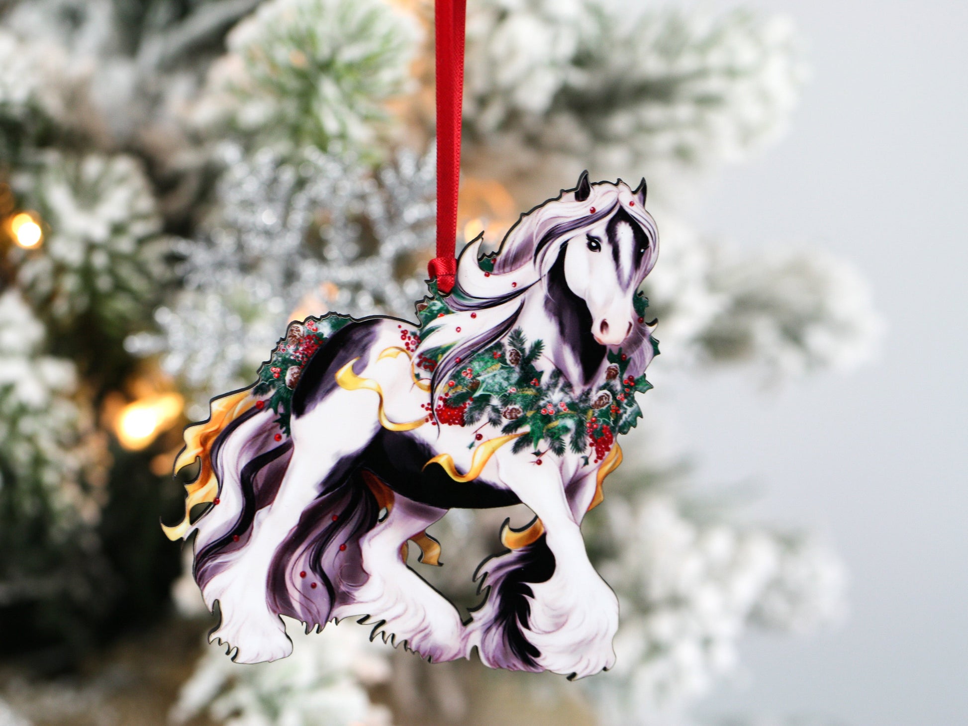 Tobiano Gypsy Vanner Horse Christmas Ornament by Classy Equine