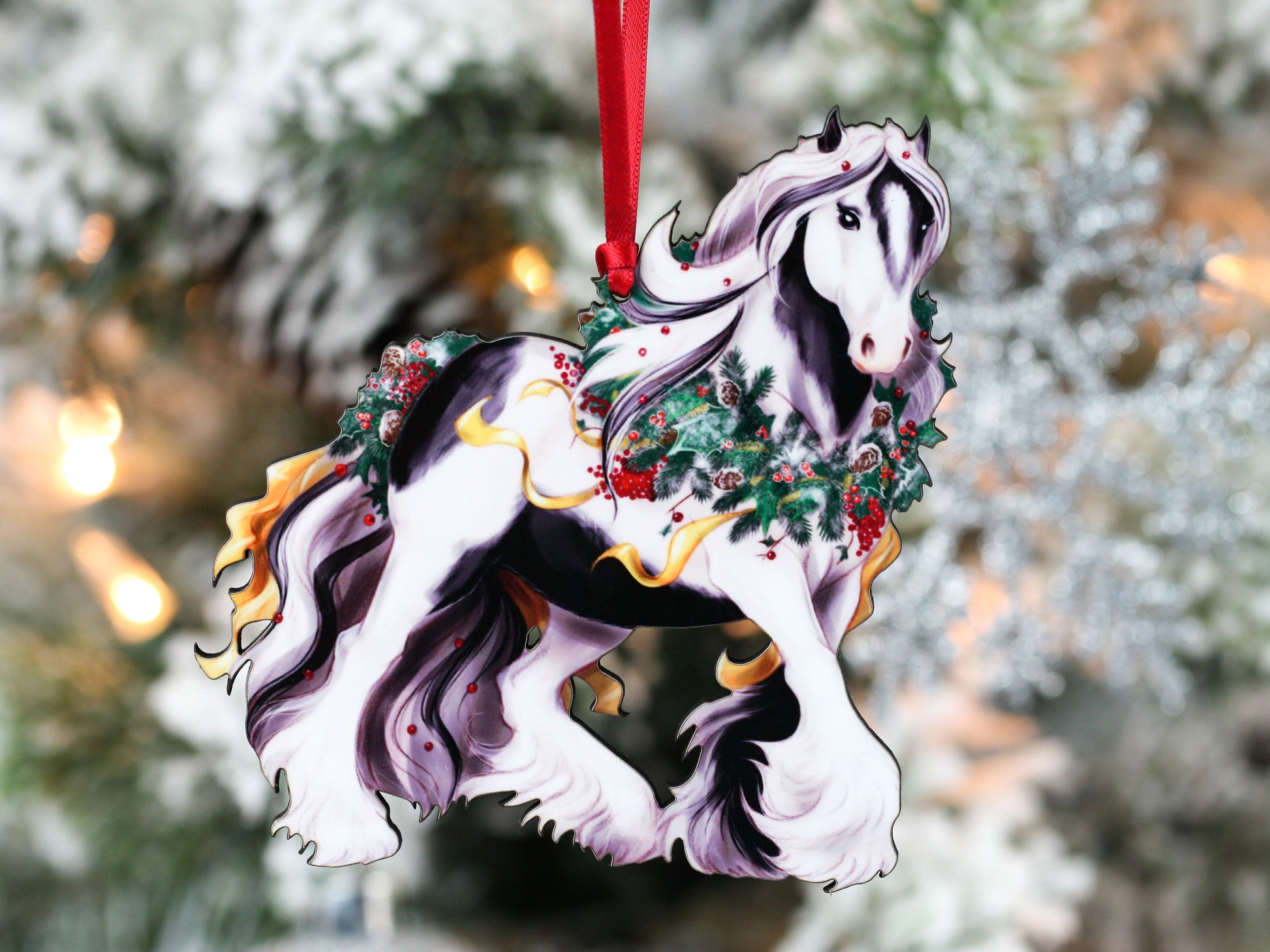 Tobiano Gypsy Vanner Horse Christmas Ornament by Classy Equine
