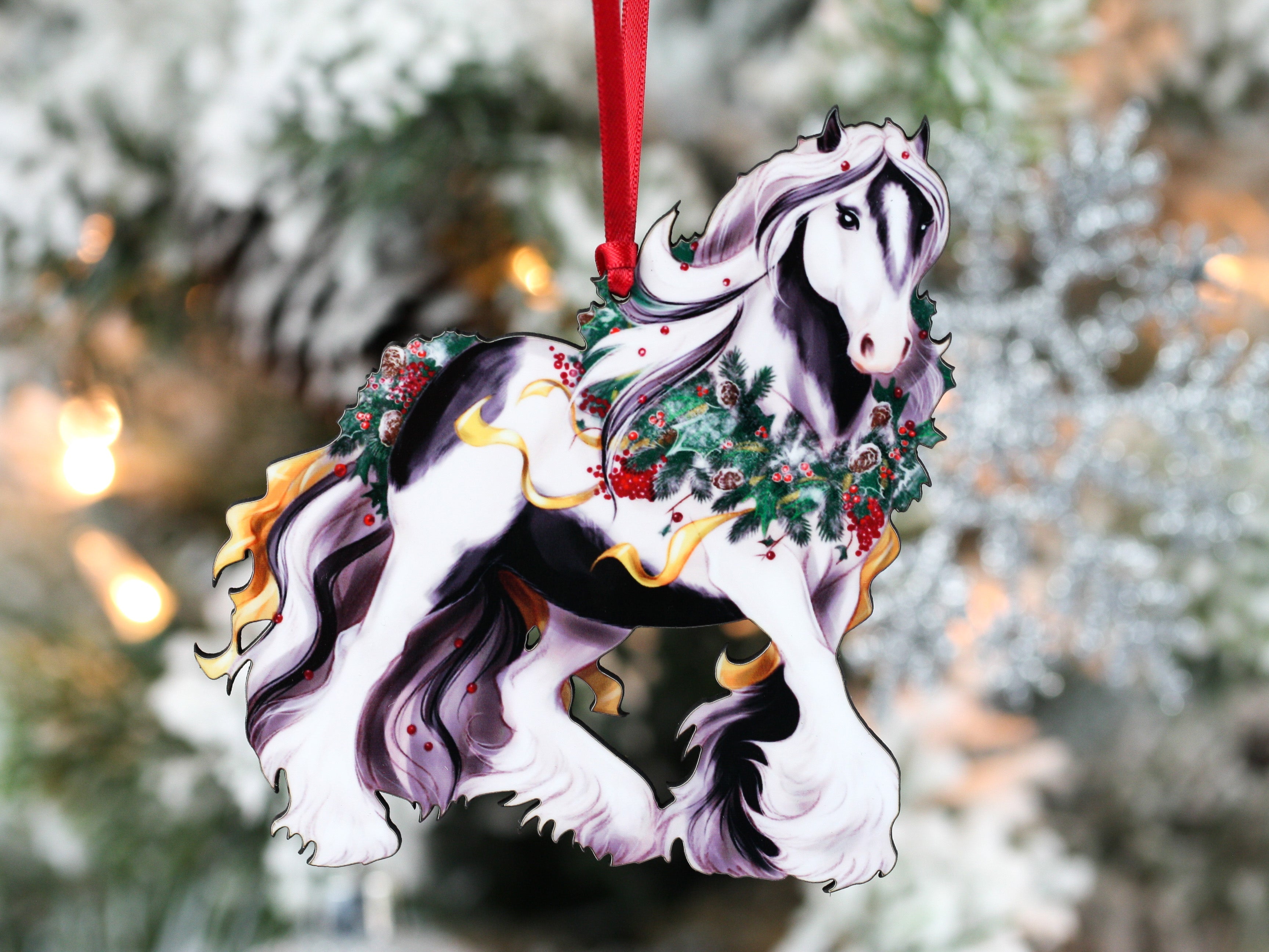 Tobiano Gypsy Vanner Horse Christmas Ornament by Classy Equine