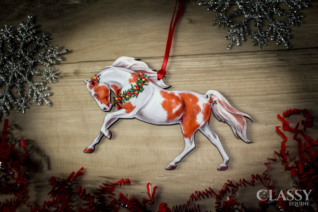 Pinto Horse Christmas Ornament - Chestnut and White Tobiano Horse by Classy Equine