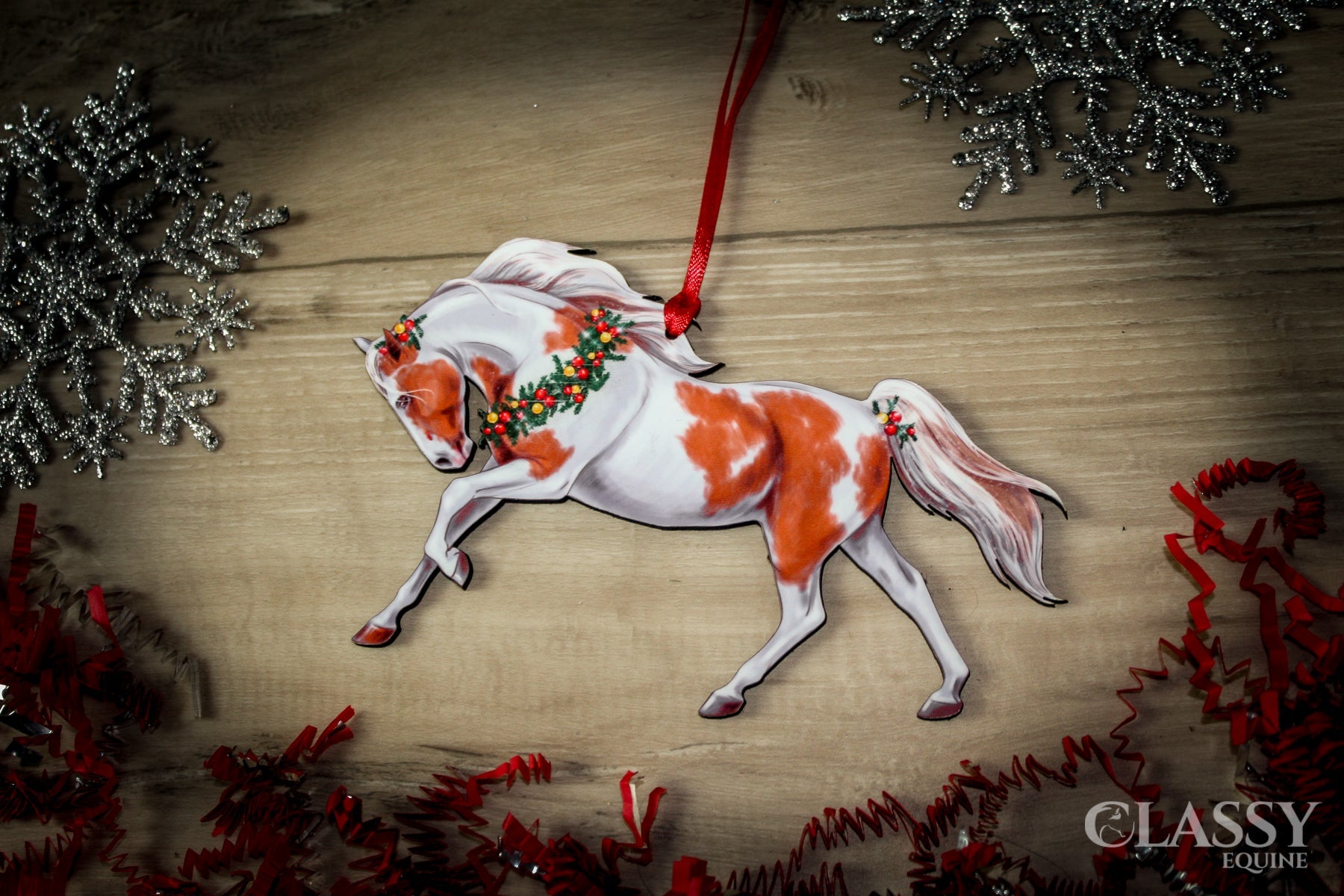 Pinto Horse Christmas Ornament - Chestnut and White Tobiano Horse by Classy Equine