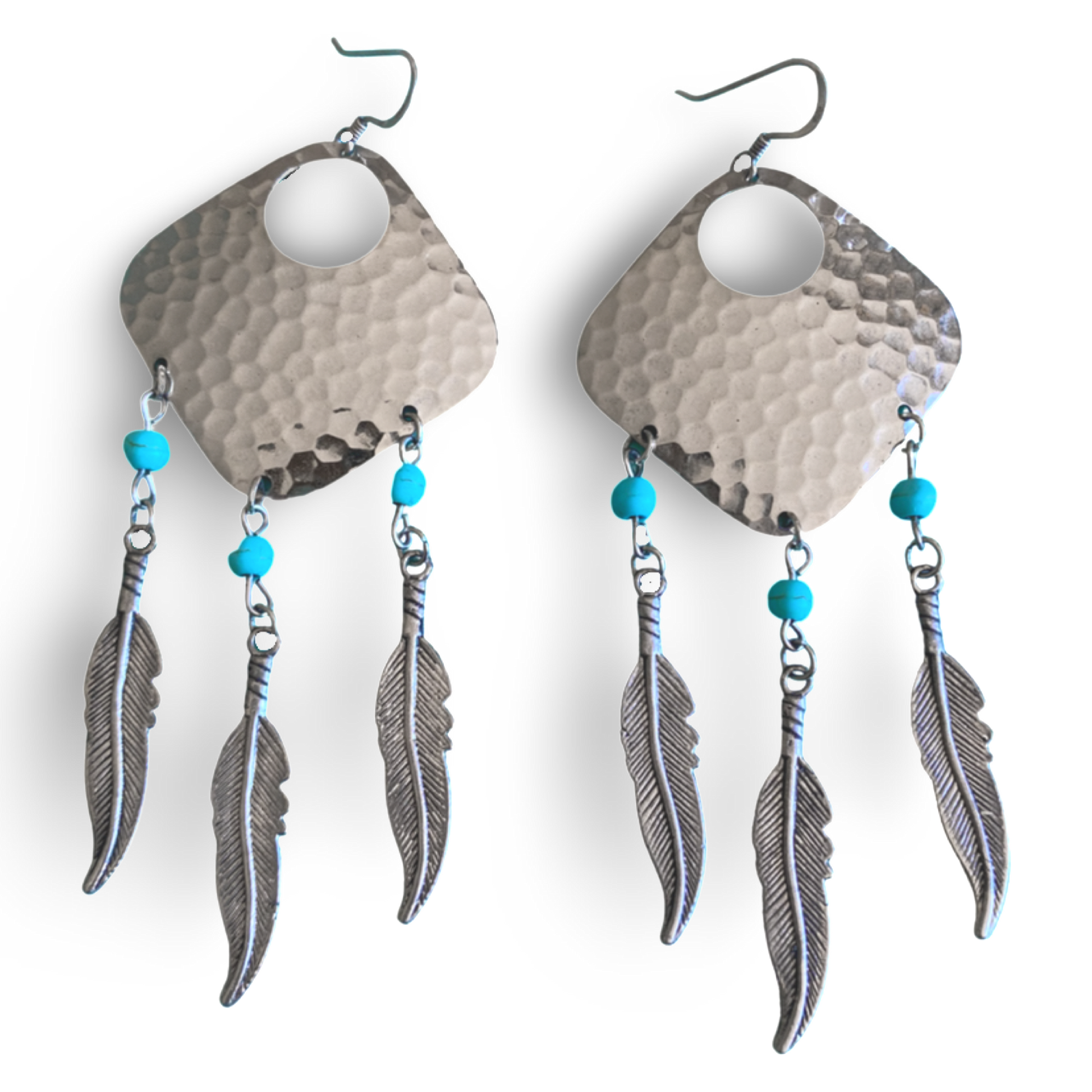 Dream Catcher Earrings with Turquoise Accents and Feathers by The Urban Charm by The Urban Charm