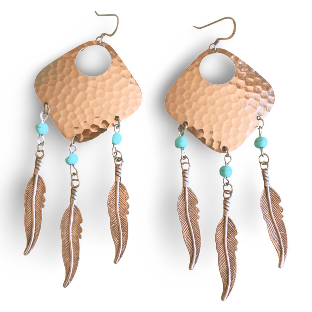 Dream Catcher Earrings with Turquoise Accents and Feathers by The Urban Charm by The Urban Charm