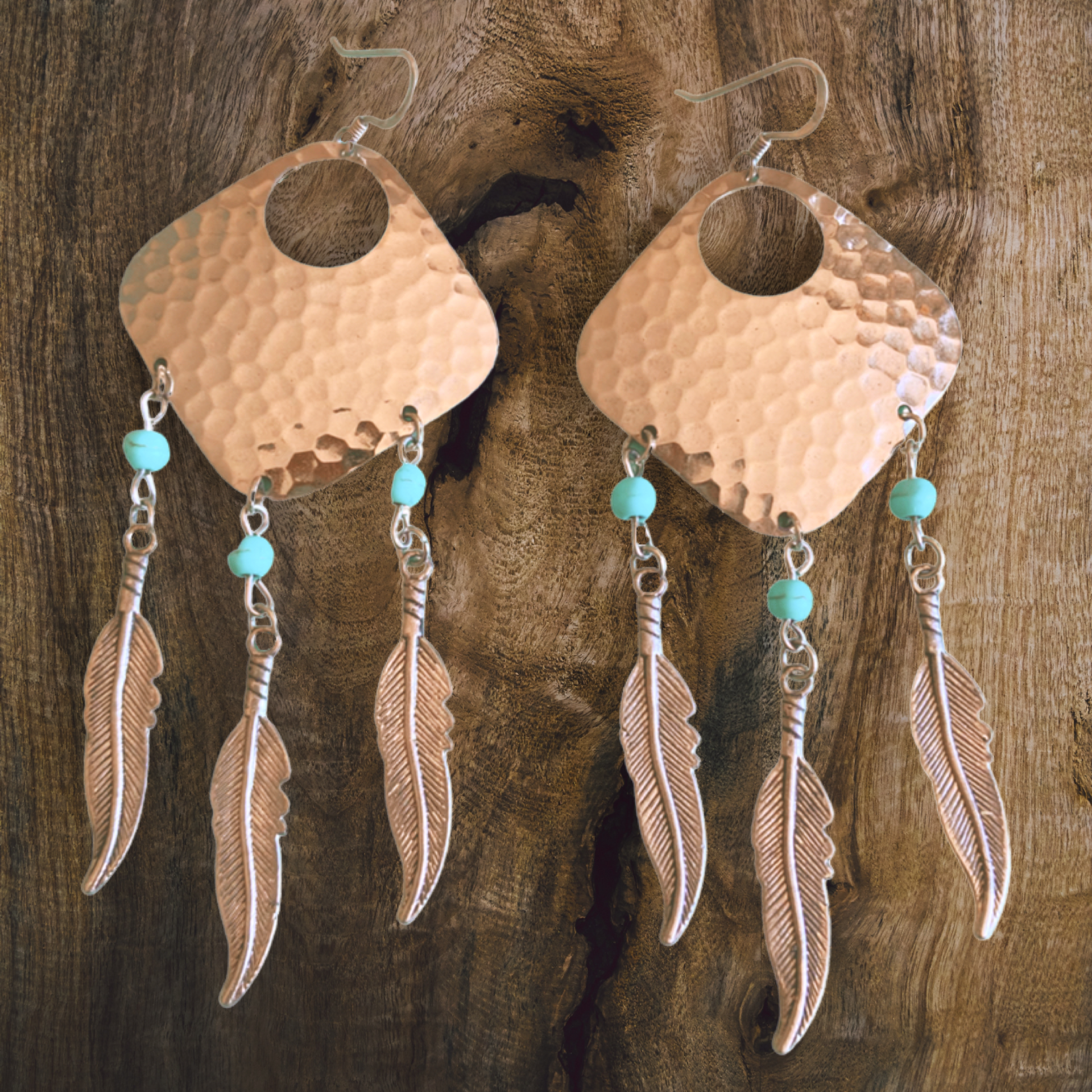 Dream Catcher Earrings with Turquoise Accents and Feathers by The Urban Charm by The Urban Charm