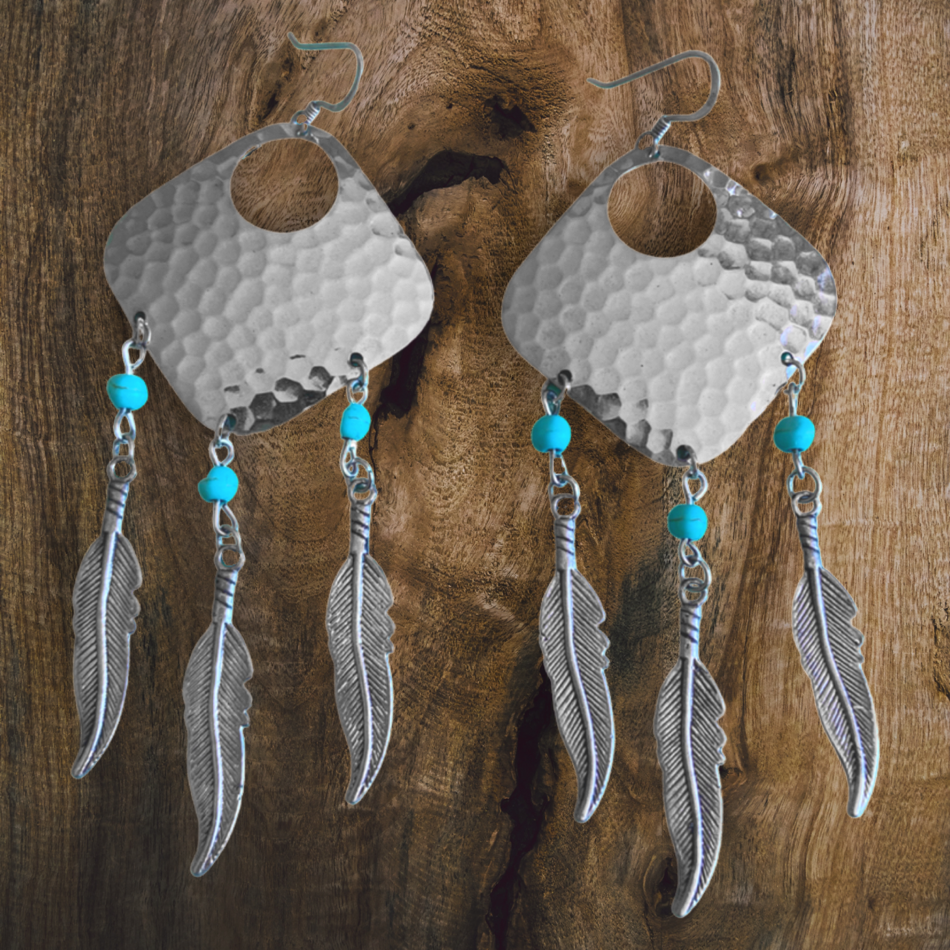Dream Catcher Earrings with Turquoise Accents and Feathers by The Urban Charm by The Urban Charm