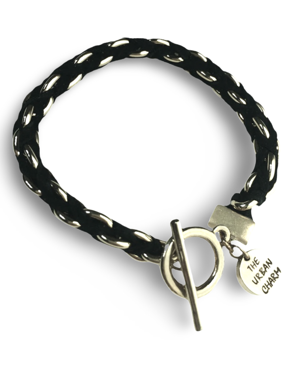Black Suede Woven Cable Chain Toggle Bracelet by The Urban Charm