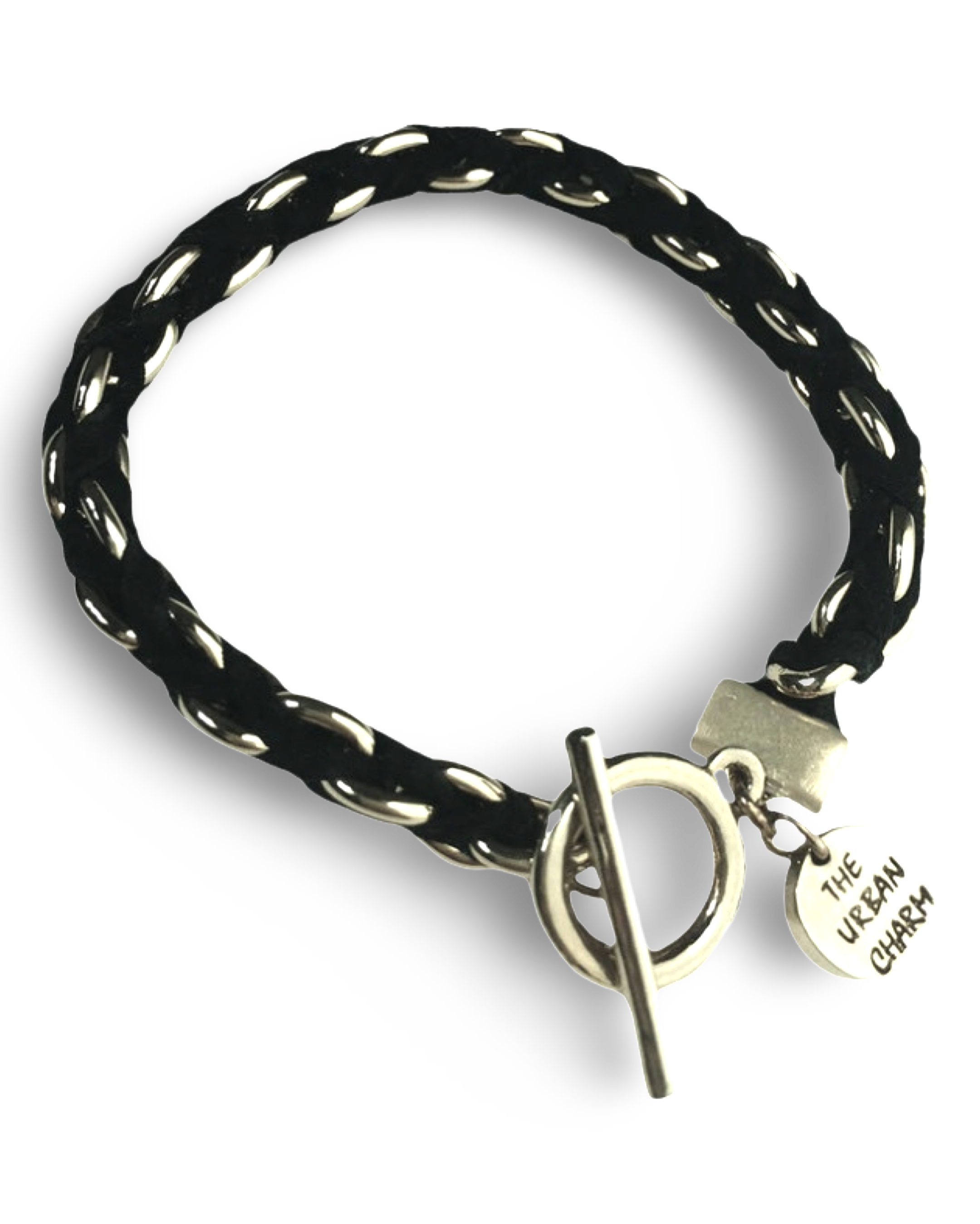 Black Suede Woven Cable Chain Toggle Bracelet by The Urban Charm