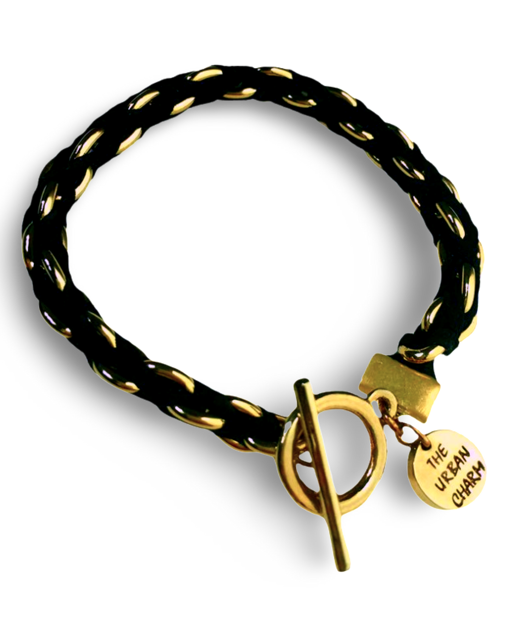 Black Suede Woven Cable Chain Toggle Bracelet by The Urban Charm