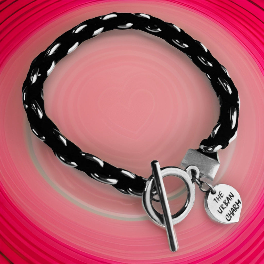 Black Suede Woven Cable Chain Toggle Bracelet by The Urban Charm