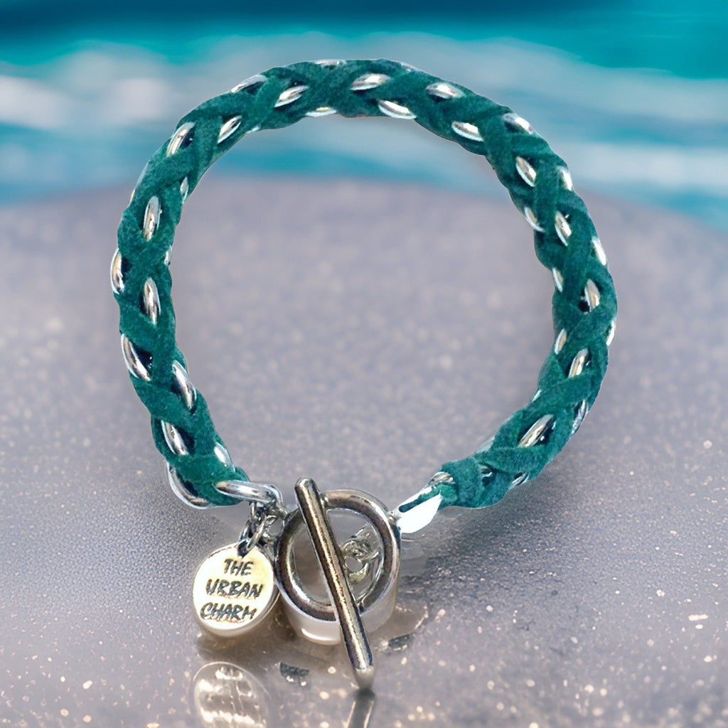 Turquoise Suede Woven Cable Chain Toggle Bracelet by The Urban Charm