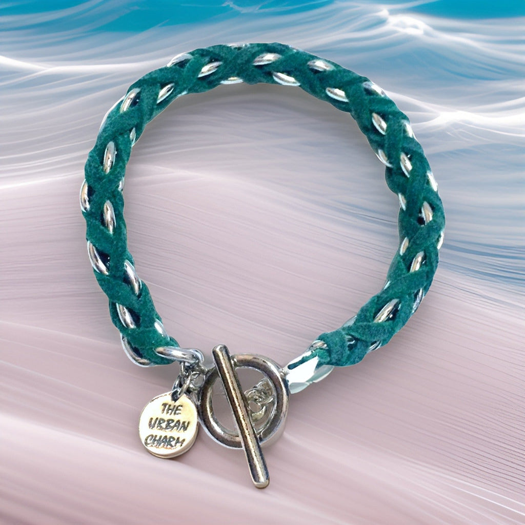 Turquoise Suede Woven Cable Chain Toggle Bracelet by The Urban Charm