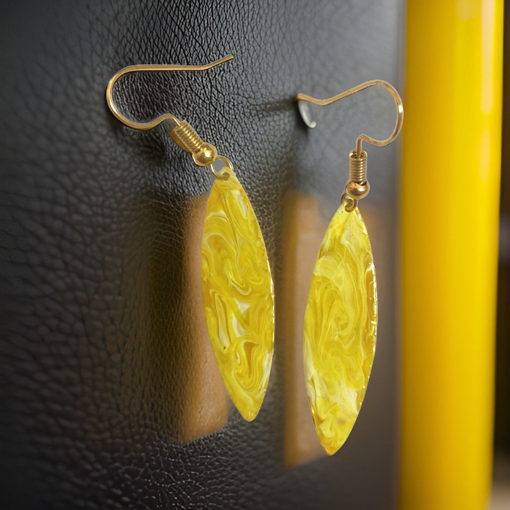 Yellow Marble Mini Navette Lures of Love Earrings by The Urban Charm