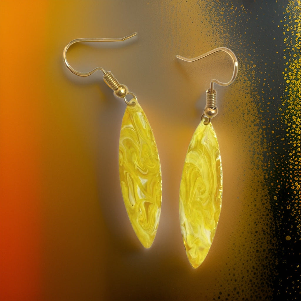 Yellow Marble Mini Navette Lures of Love Earrings by The Urban Charm