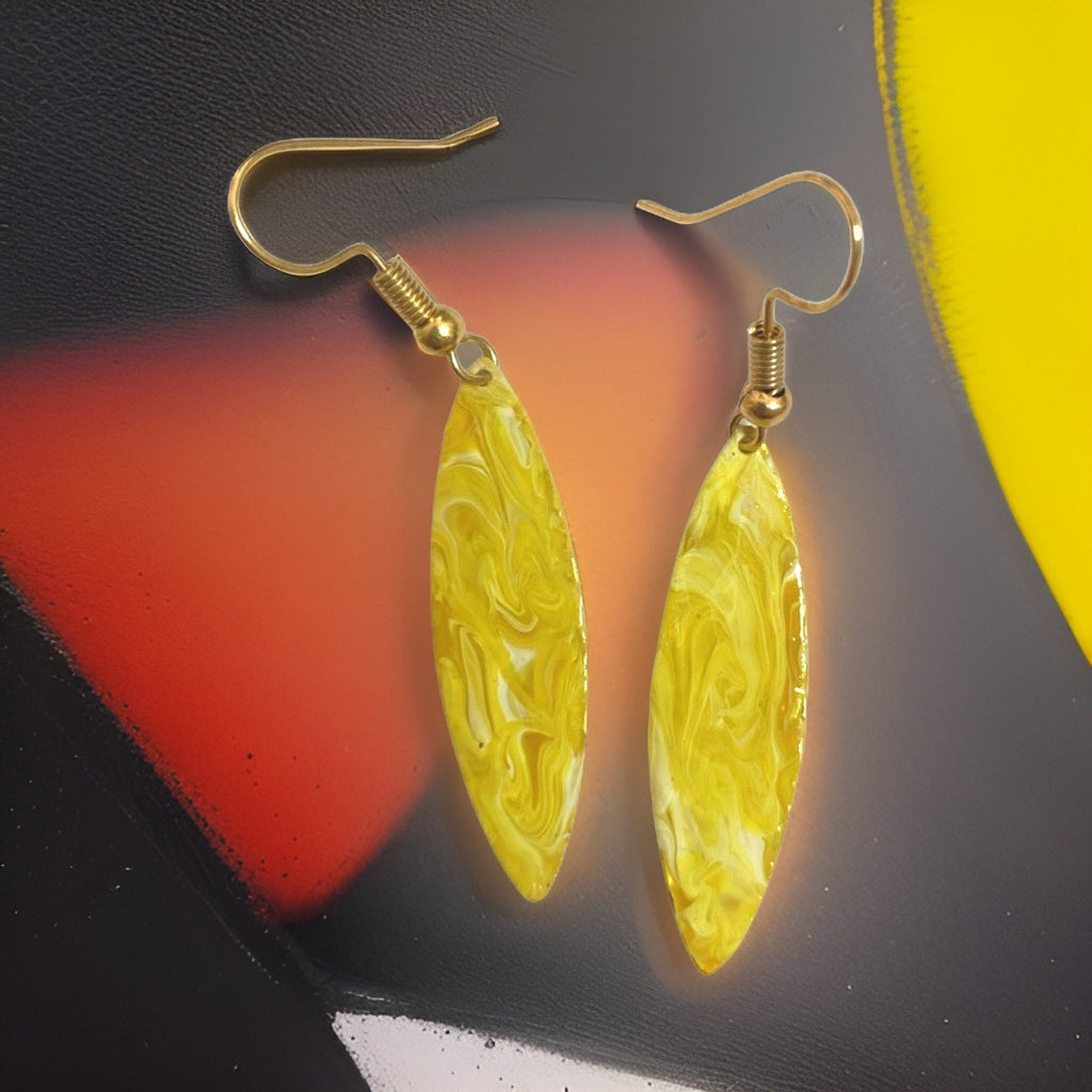 Yellow Marble Mini Navette Lures of Love Earrings by The Urban Charm