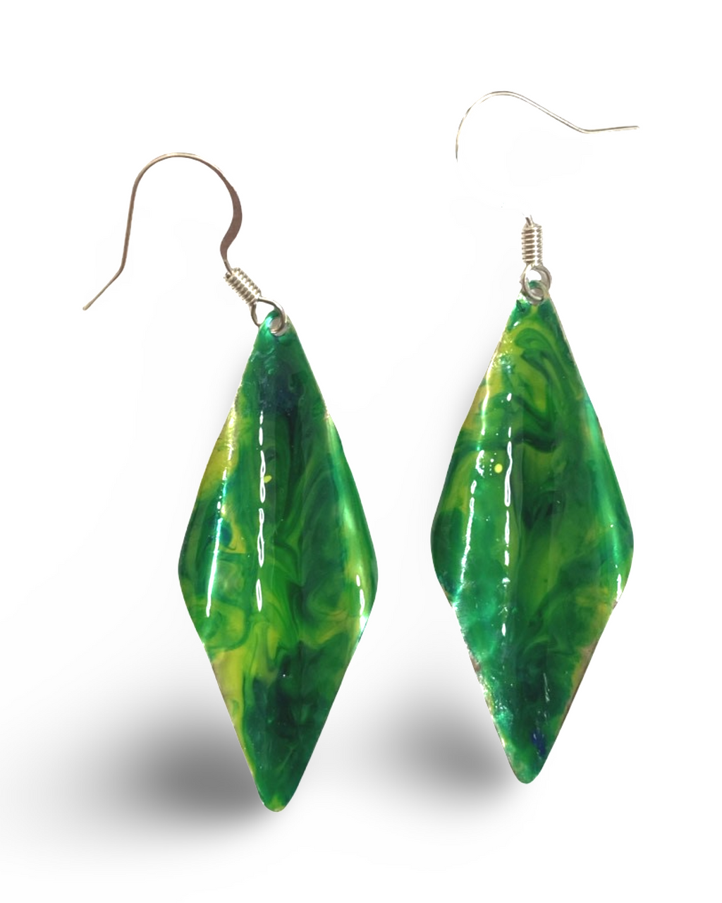 Green Yellow Marble Wavy Lures of Love Earrings by The Urban Charm