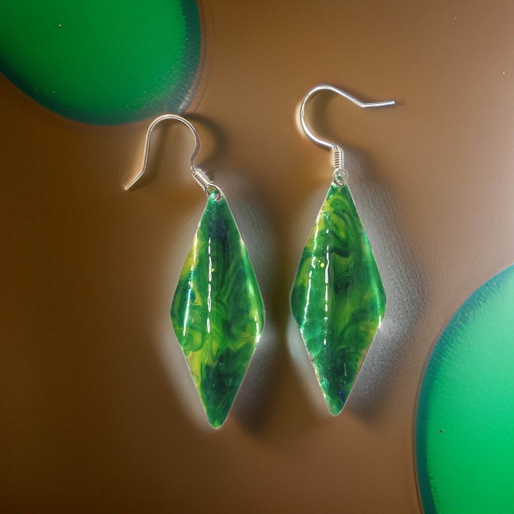 Green Yellow Marble Wavy Lures of Love Earrings by The Urban Charm