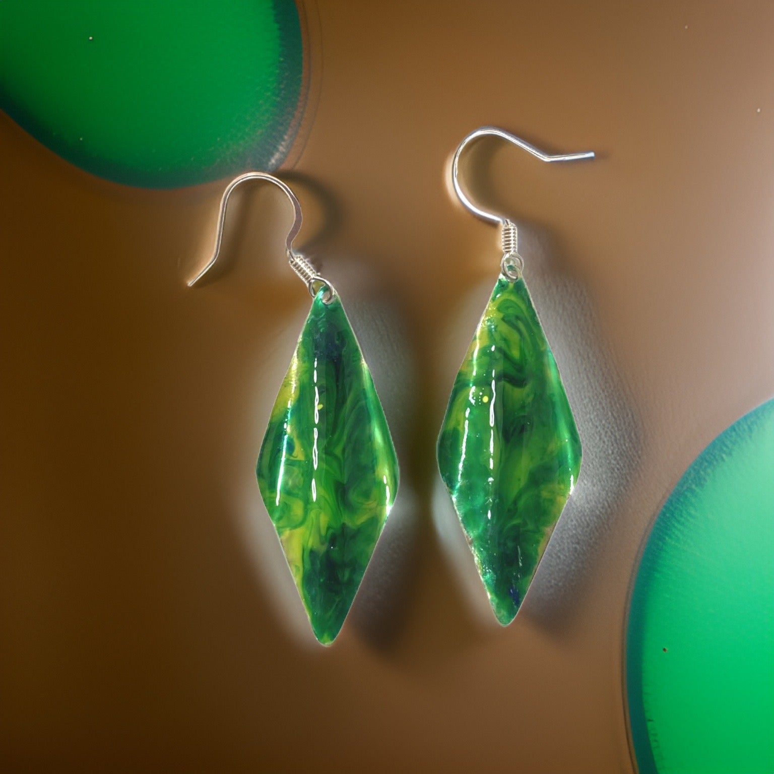 Green Yellow Marble Wavy Lures of Love Earrings by The Urban Charm