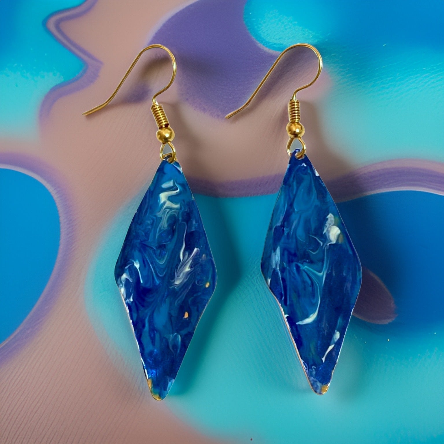 Blue Marble Wavy Lures of Love Earrings by The Urban Charm