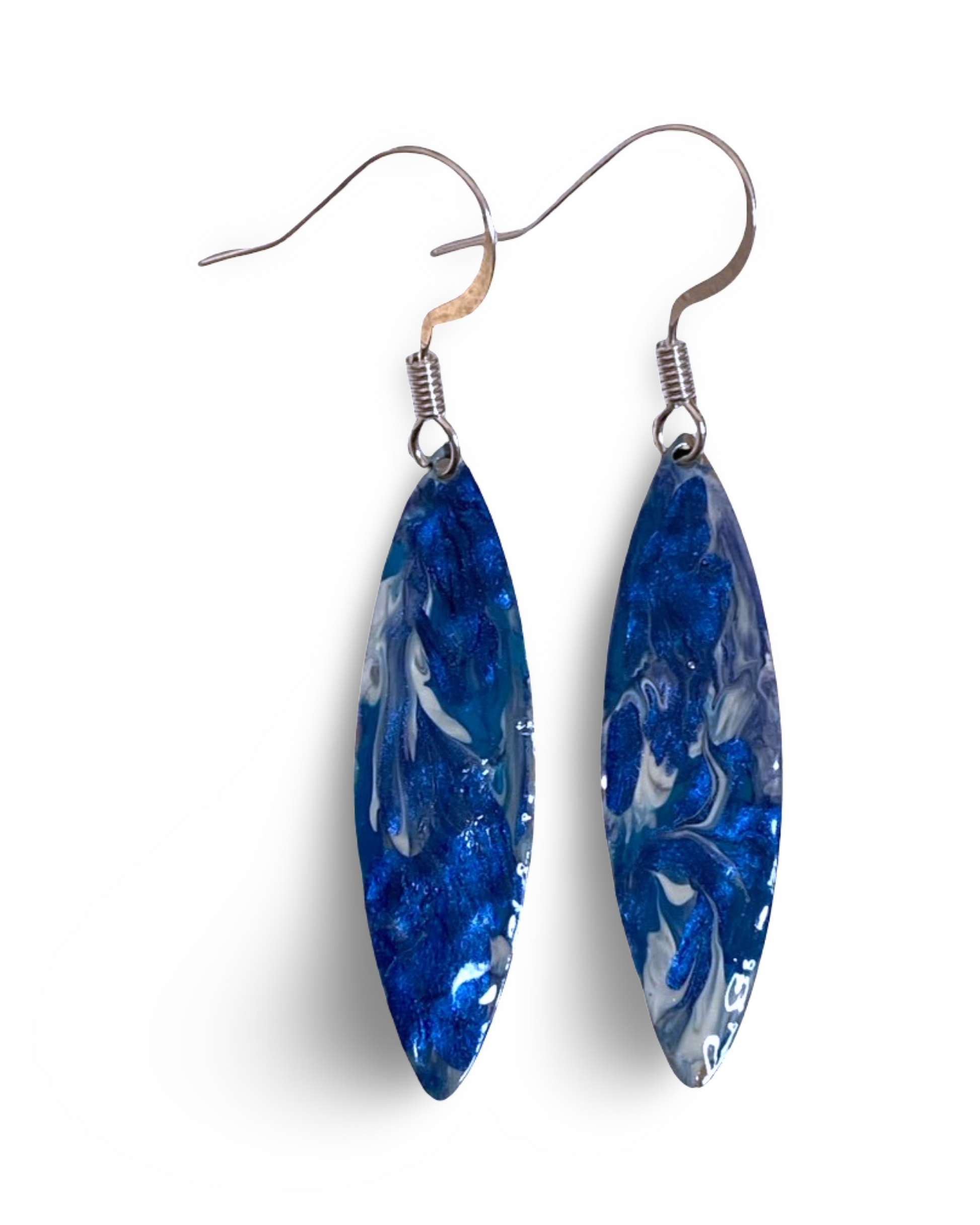 Blue Marble Mini Navette Lures of Love Earrings by The Urban Charm