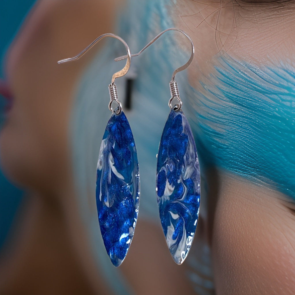 Blue Marble Mini Navette Lures of Love Earrings by The Urban Charm