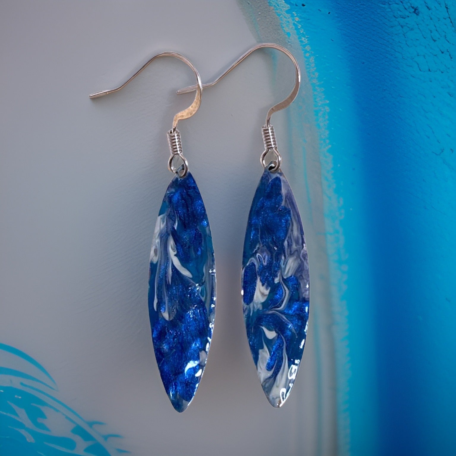 Blue Marble Mini Navette Lures of Love Earrings by The Urban Charm