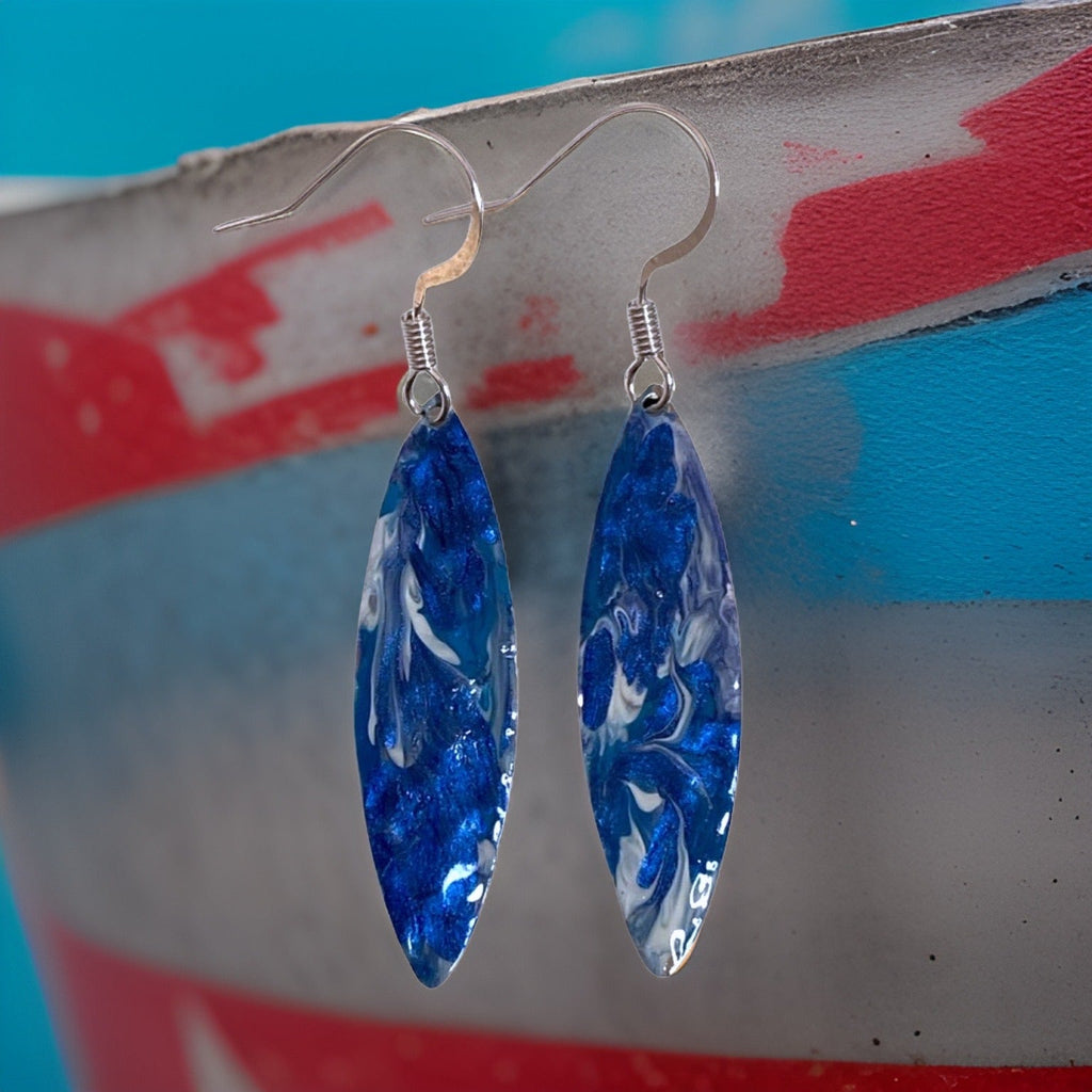 Blue Marble Mini Navette Lures of Love Earrings by The Urban Charm